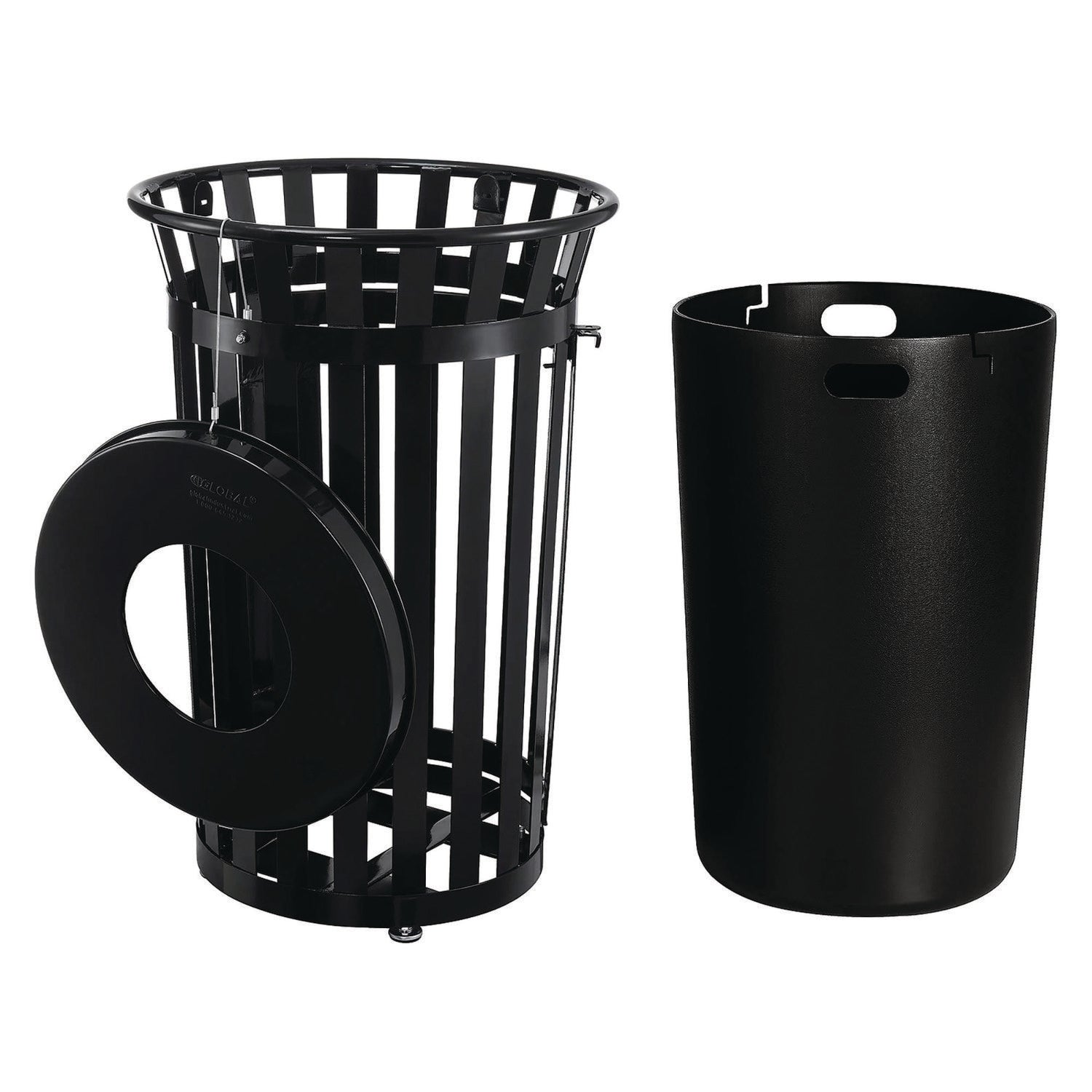 Outdoor Slatted Steel Trash Can, With Access Door, 36 gal, Steel Black Global Industrial® Flipcost