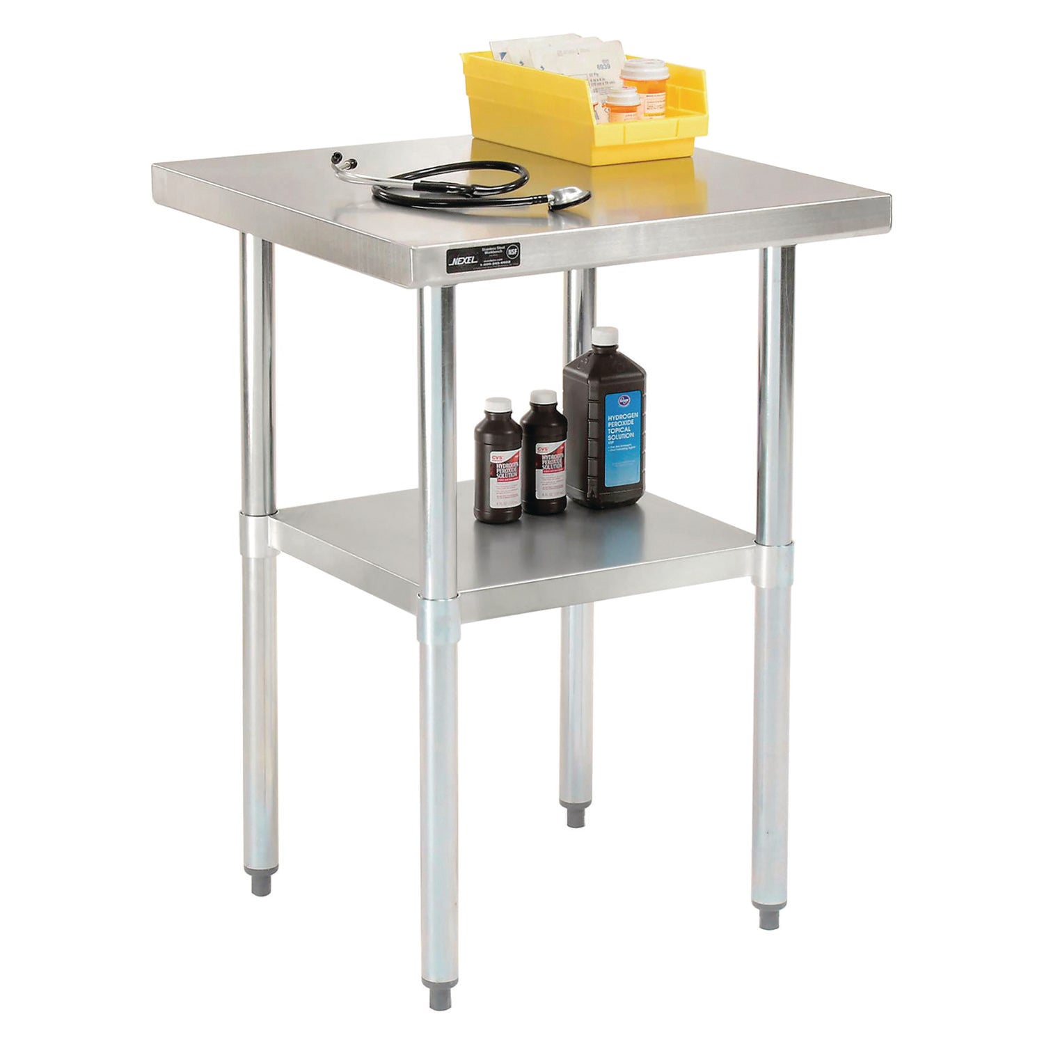 Work Table with Undershelf, Square, 30 x 30 x 35, Silver Top, Silver Base/Legs Global Industrial® Flipcost