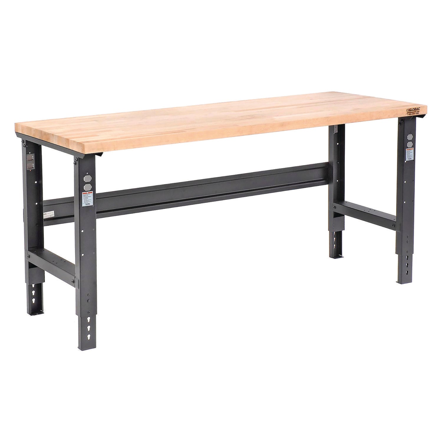 Standard Duty Butcher Block Top Adjustable Height Workbench, 2,000 lbs, 72 x 30 x 30.88  to 36.88, Maple/Black Global Industrial® Flipcost