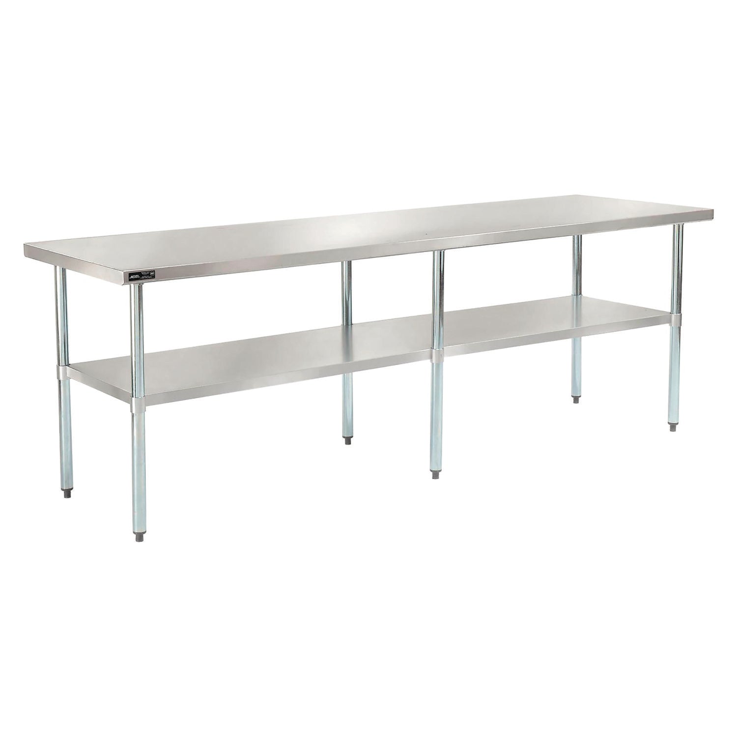 Work Table with Undershelf, Rectangular, 96 x 30 x 35, Silver Top, Silver Base/Legs