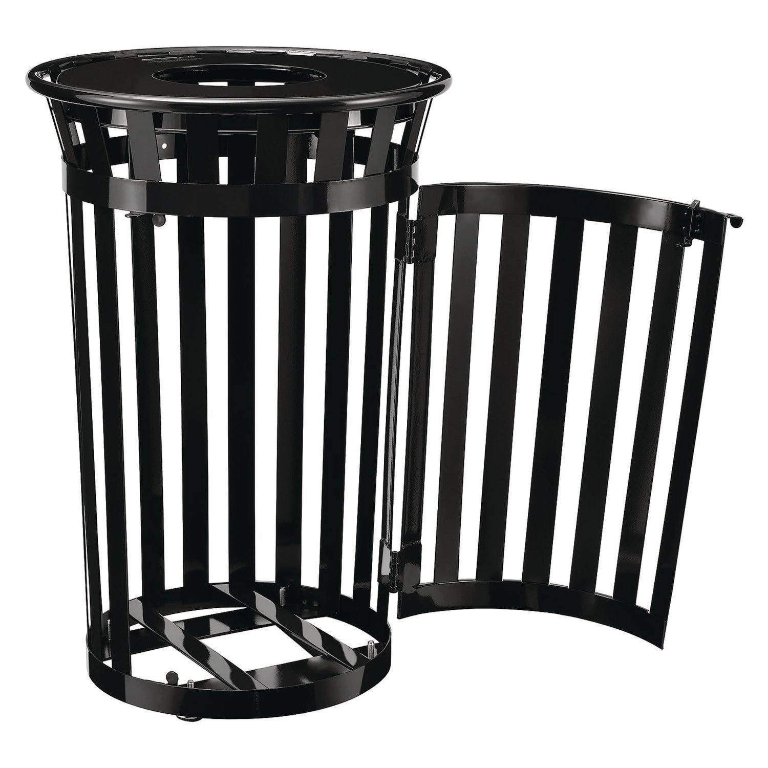 Outdoor Slatted Steel Trash Can, With Access Door, 36 gal, Steel Black Global Industrial® Flipcost