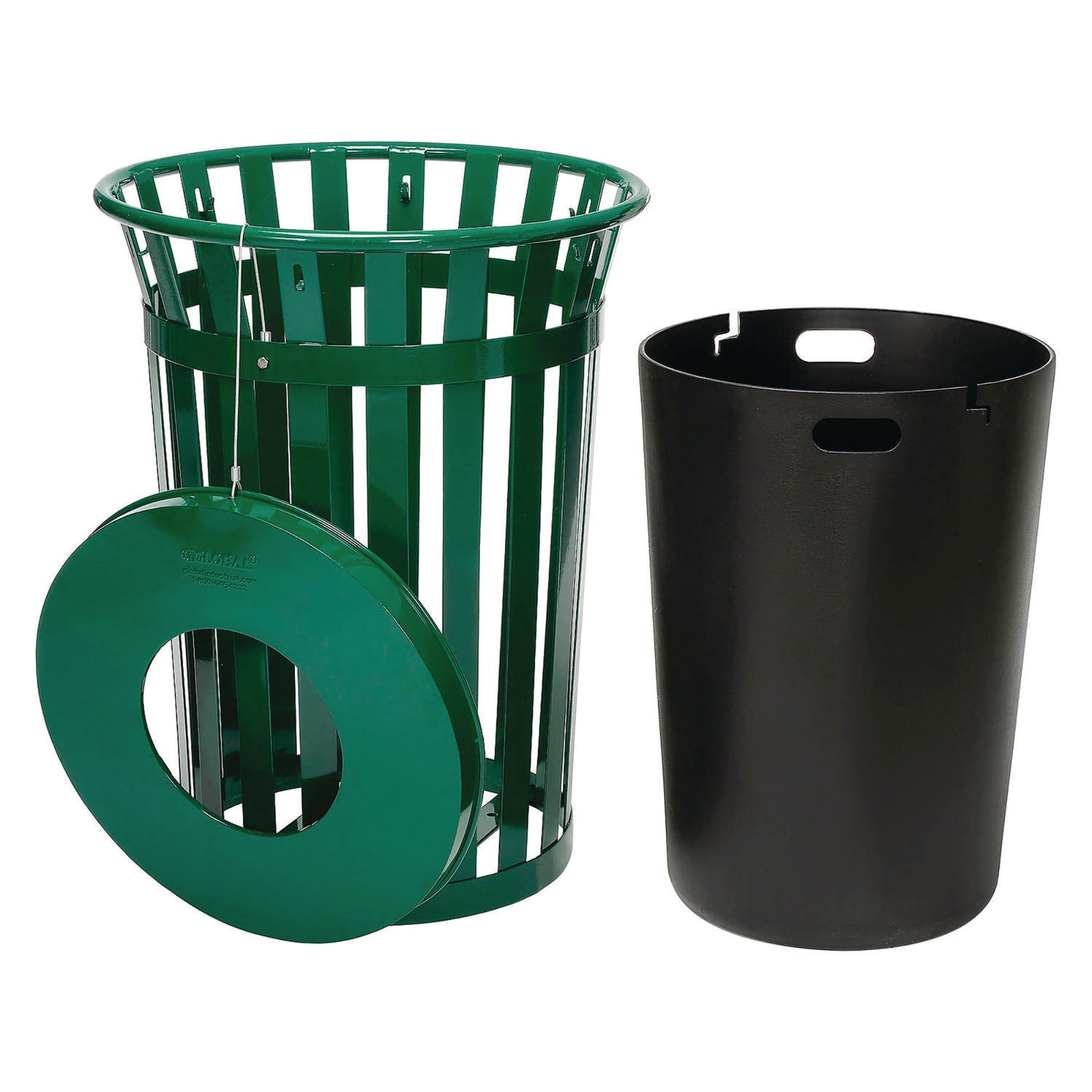 Outdoor Slatted Steel Trash Can, 36 gal, Green Global Industrial® Flipcost