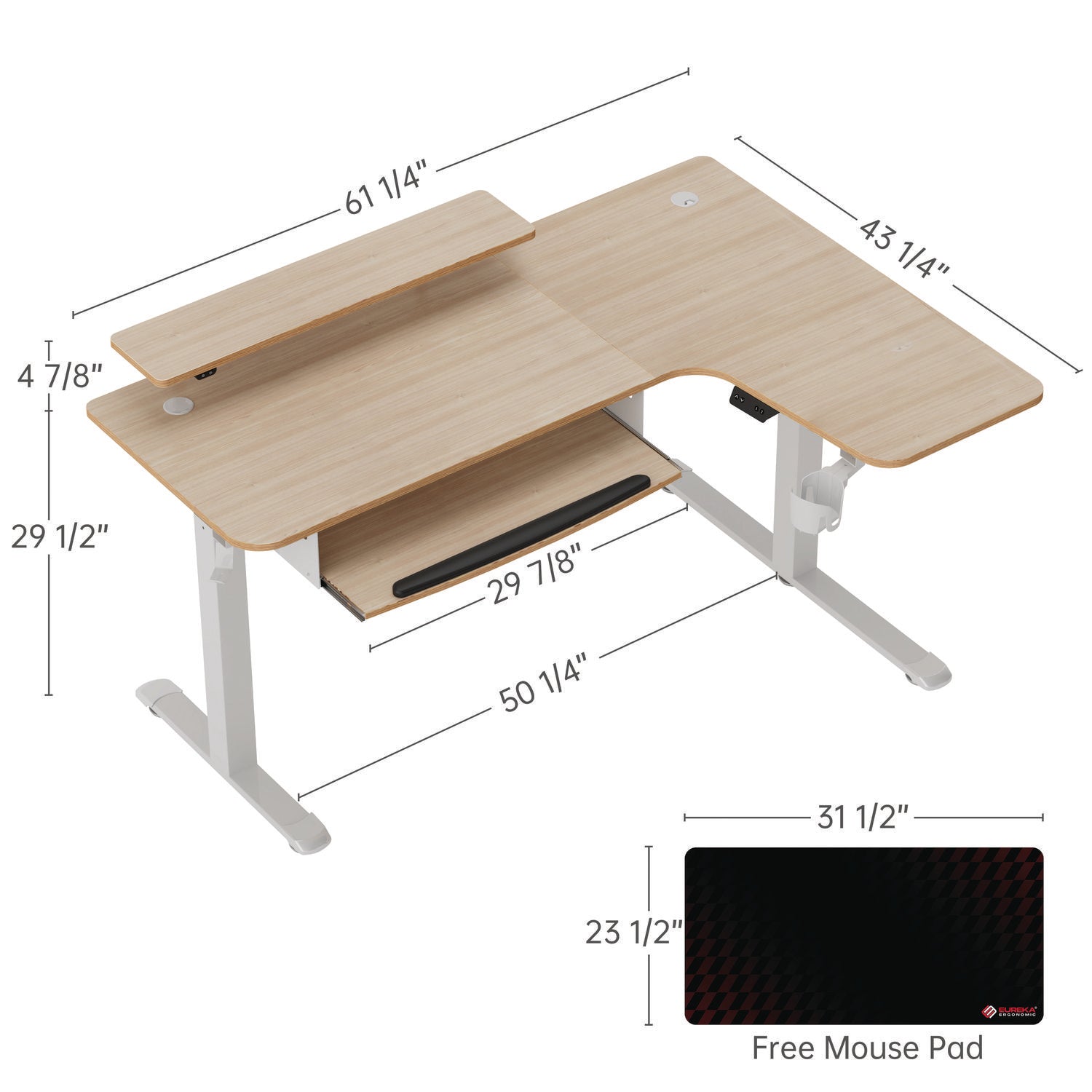 Eureka Ergonomic® L-Shaped Standing Desk with Keyboard Tray, Right Desk, 61.25