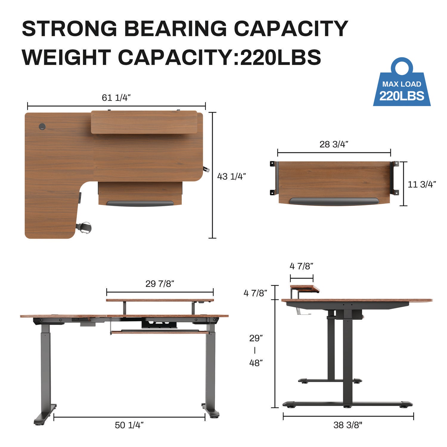 Eureka Ergonomic® L-Shaped Standing Desk with Keyboard Tray, Left Desk, 61.25