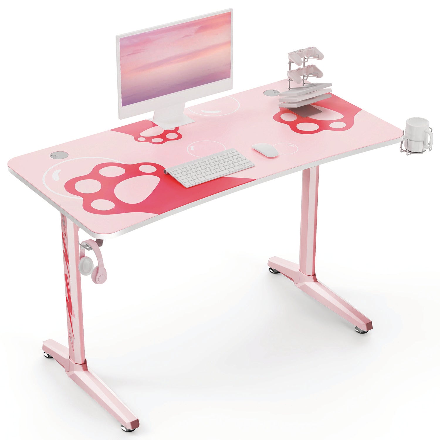 Eureka Ergonomic® Cute Gaming Desk, 47" x 23.63" x 30.13", Pink