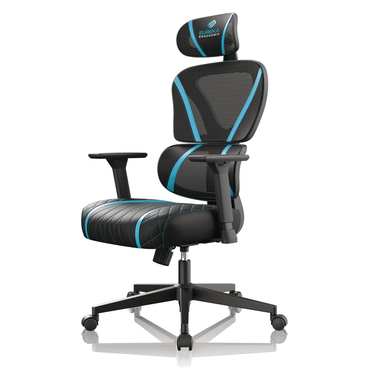 Eureka Ergonomic® Norn Ergonomic Chair, Supports Up to 275 lb, 18.11" to 22.04" Seat Height, Black/Blue Mesh Seat/Back, Black Base