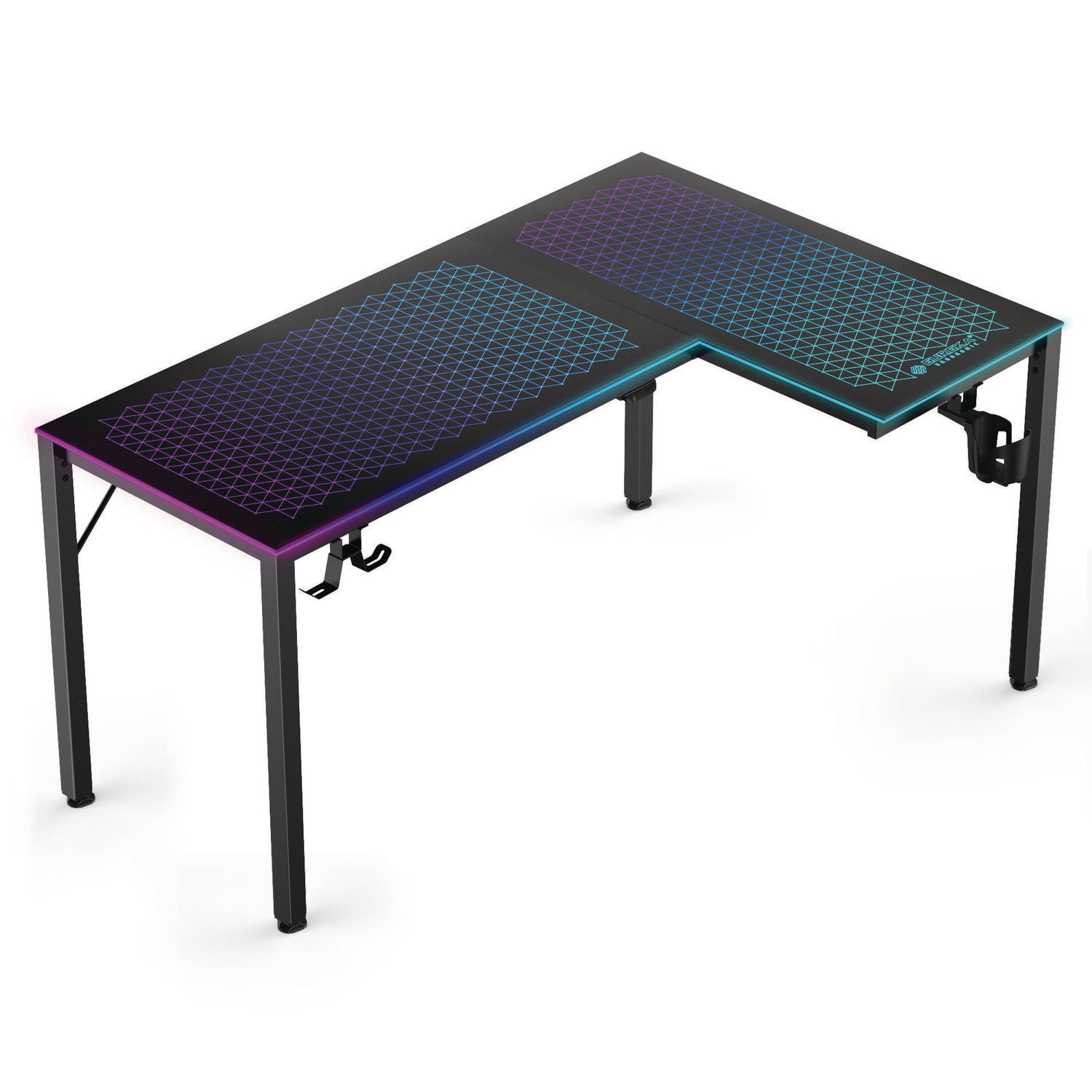 Eureka Ergonomic® RGB LED Lights Glass Gaming Desk, 60" x 40.25" x 30", Black