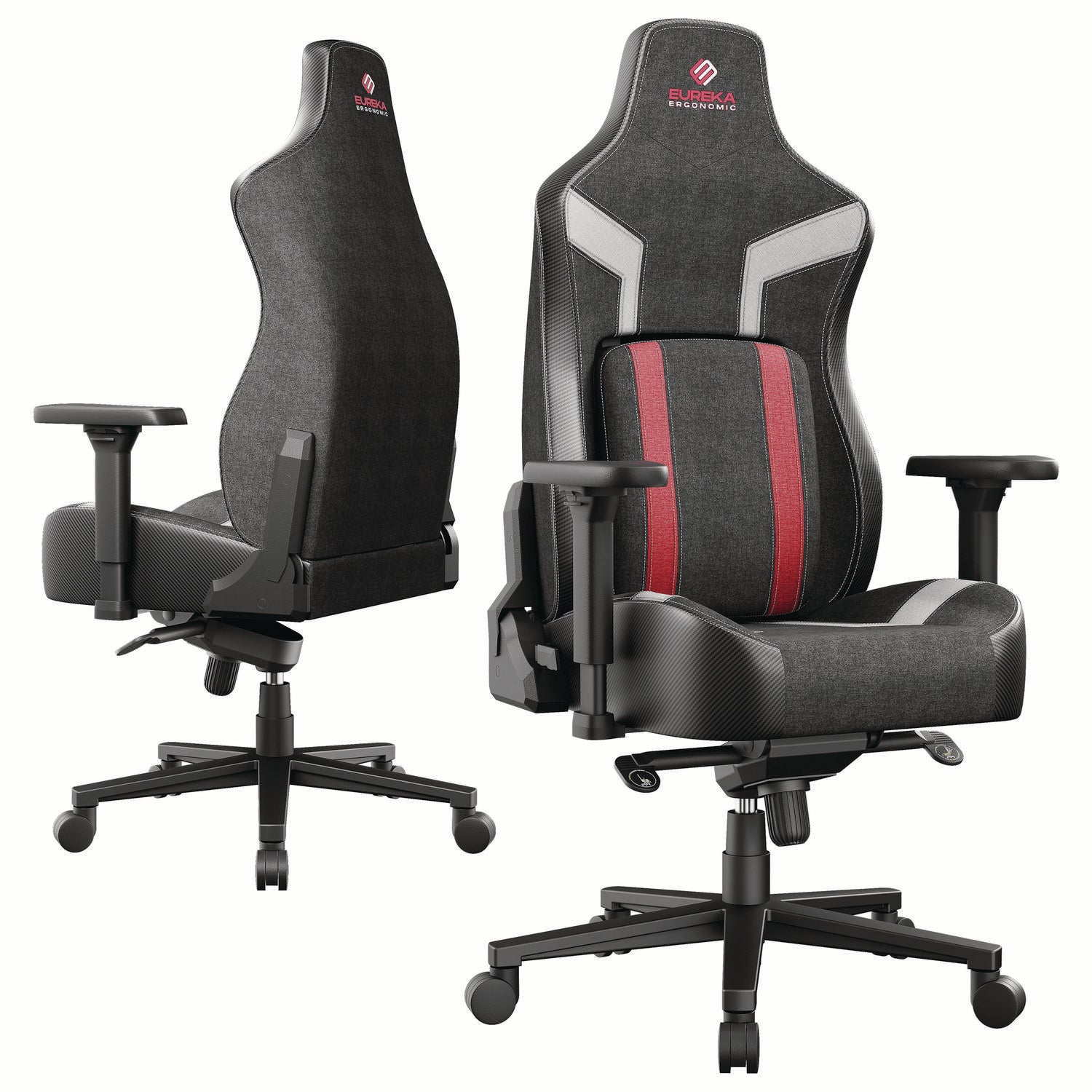 Eureka Ergonomic® Python II Ergonomic Chair, Supports up to 300 lb, 18.88" to 22.83" Seat Height, Black Fabric Seat, Black/Red Fabric Back