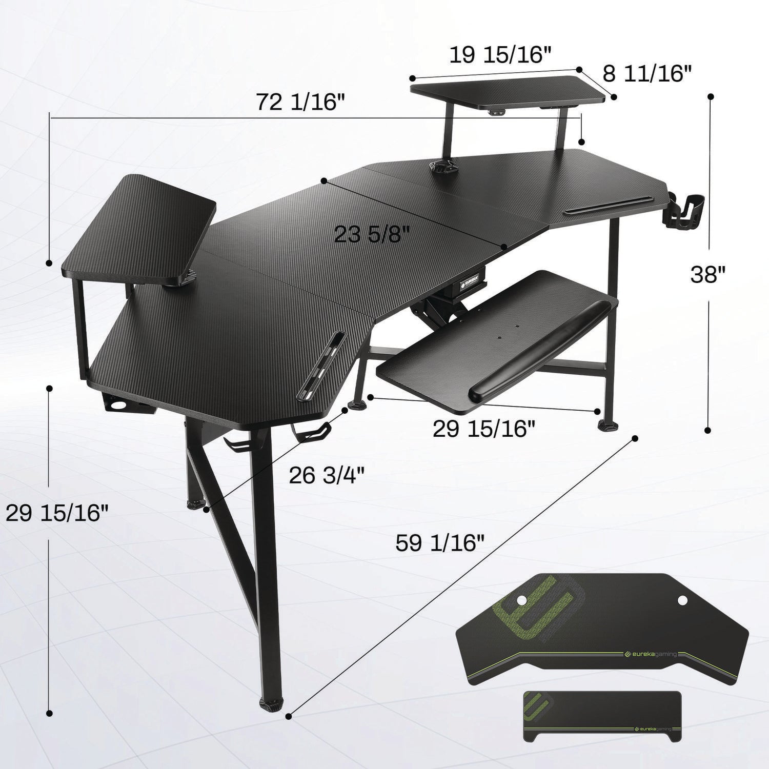 Eureka Ergonomic® Aero Gaming Desk, 72.06" x 23.63" x 38", Black