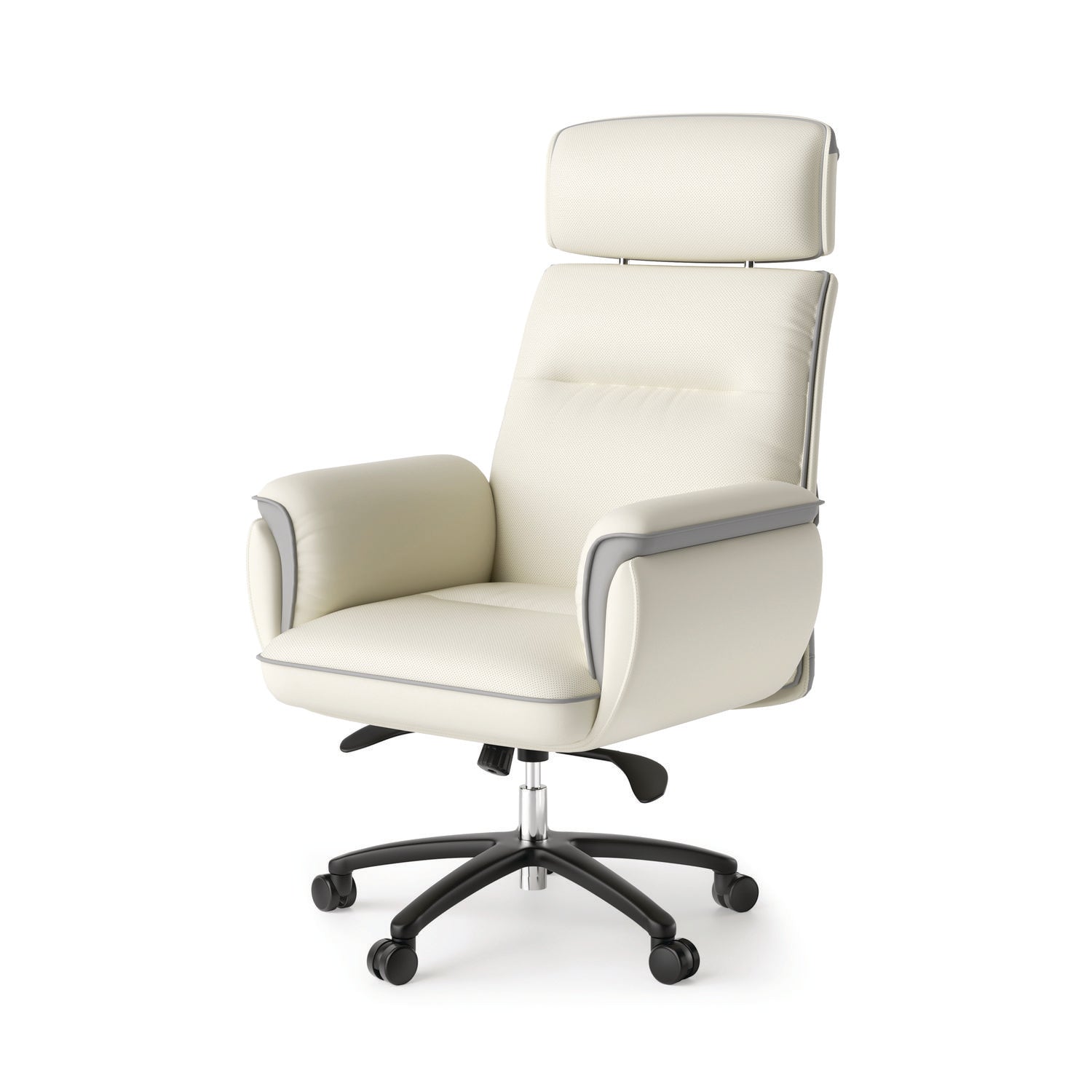 Eureka Ergonomic® Royal Executive Office Chair, Support up to 300 lb, 19.46"-22.26" Seat Height, White PU Leather Seat, White Faux Leather Back