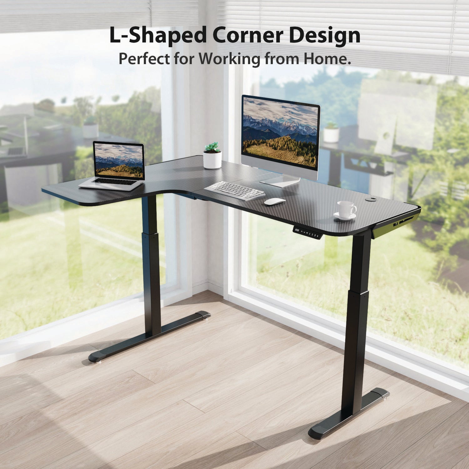 Eureka Ergonomic® L-Shaped Standing Desk, Left Desk, 60" x 43.69" x 29.88" to 48.38", Black