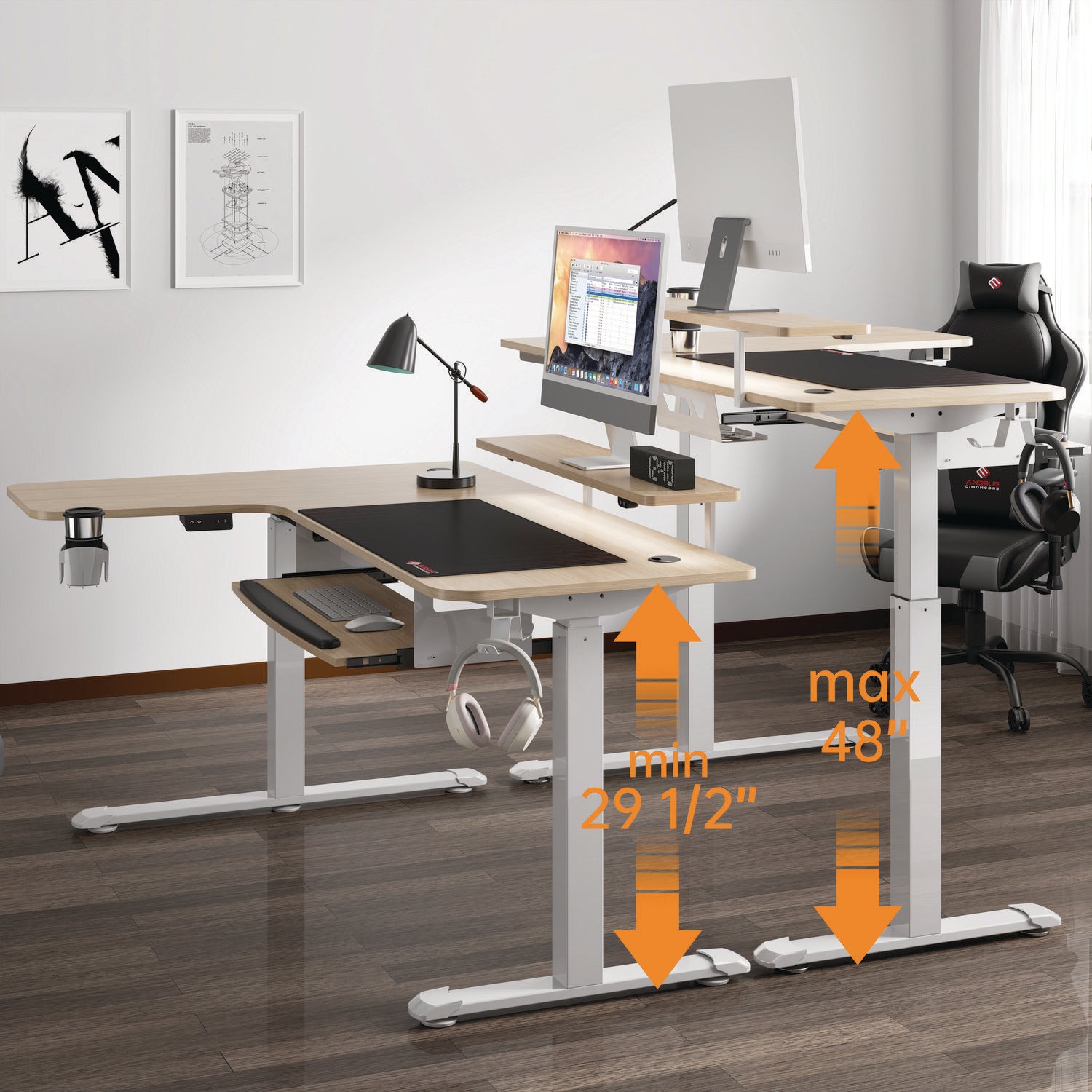 Eureka Ergonomic® L-Shaped Standing Desk with Keyboard Tray, Right Desk, 61.25