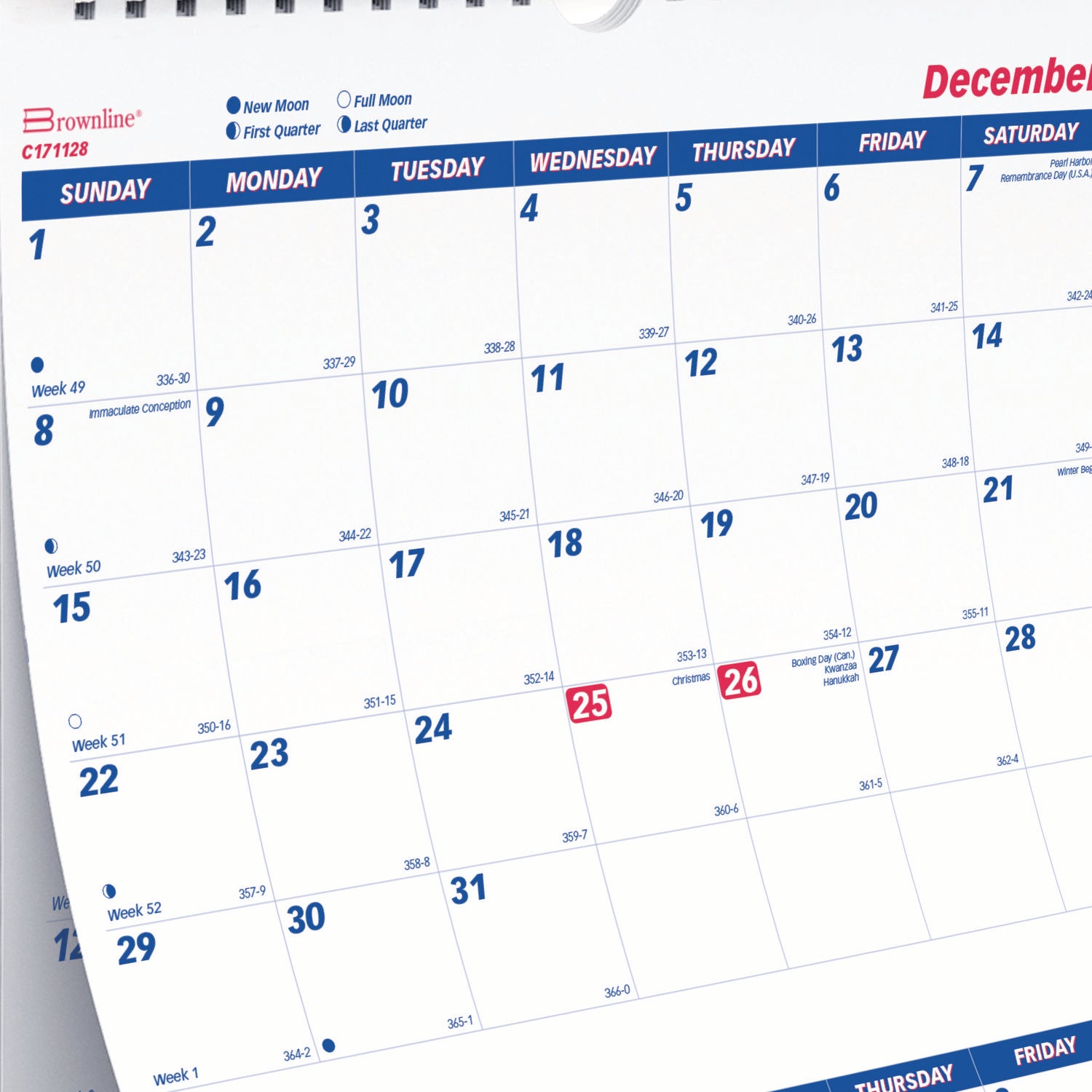 Three-Month Wall Calendar, 12.25" x 27", White/Blue Sheets, 14-Months: Dec 2024 to Jan 2026 Brownline® Flipcost