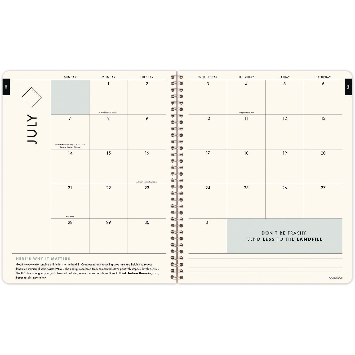 Cambridge® GreenPath Academic Year Weekly/Monthly Planner, Floral Artwork, 11" x 9.38", Multicolor Cover, 12-Month: July 2024-June 2025