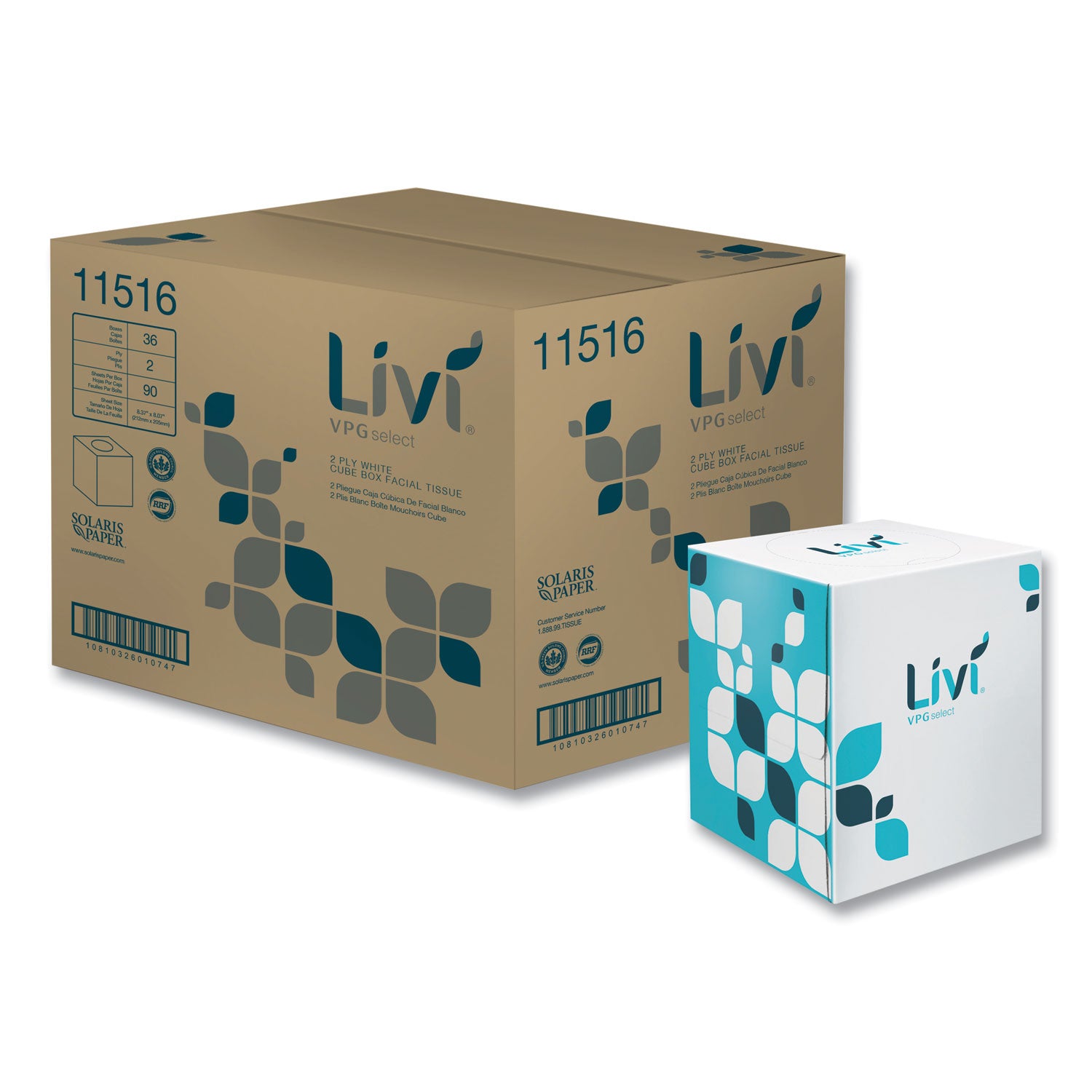 Livi® VPG Select Cube Facial Tissue, 2-Ply, White, 90 Sheets/Box, 36 Boxes/Carton