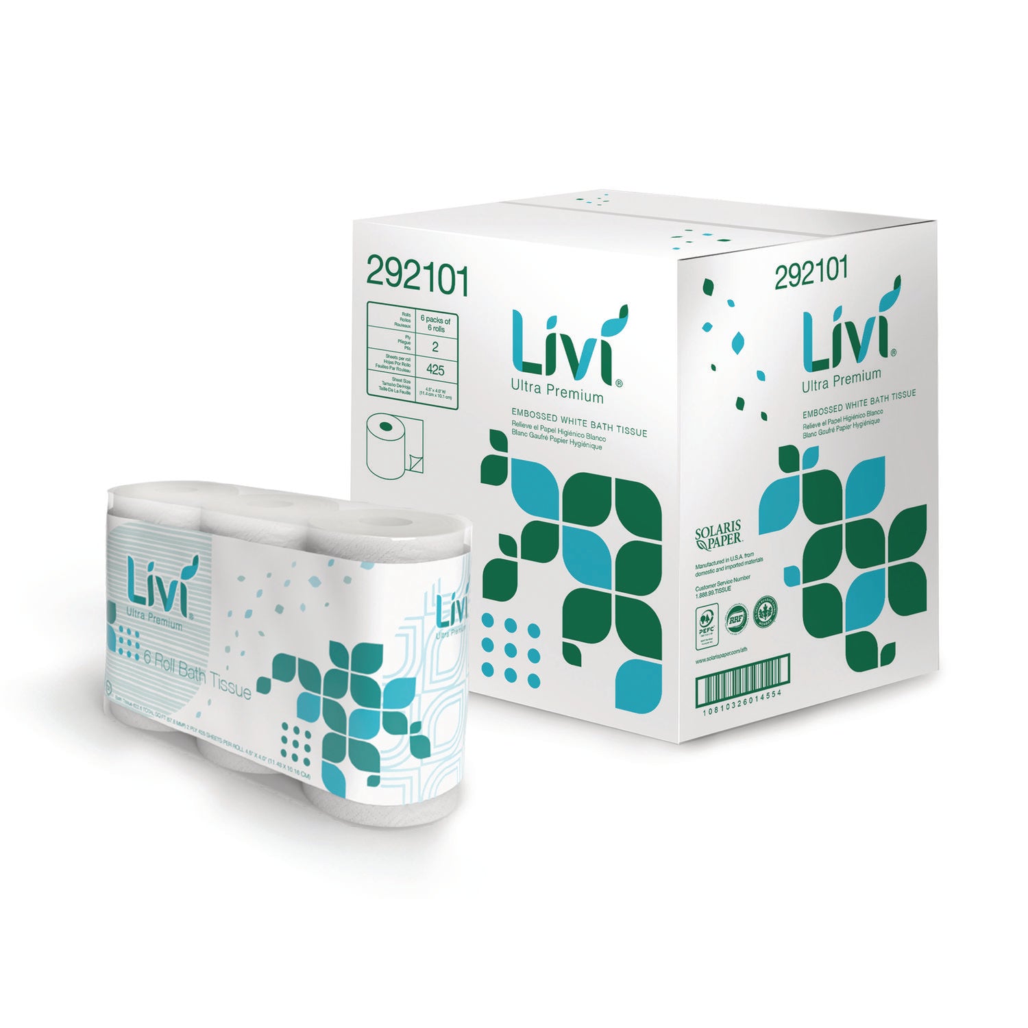 Livi® Ultra Premium Bath Tissue, 2-Ply, White, 425 Sheets, 36 Rolls/Carton