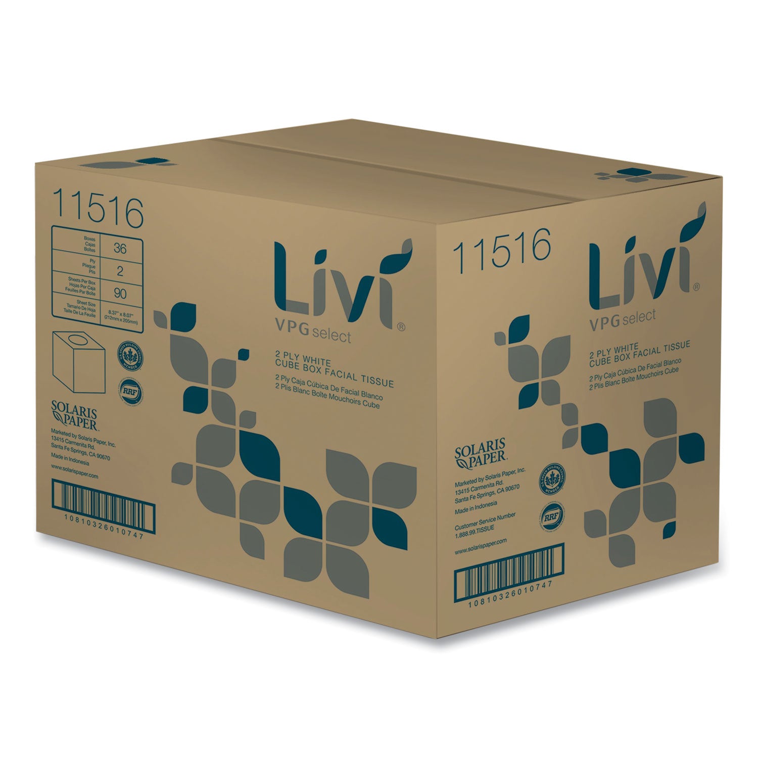 Livi® VPG Select Cube Facial Tissue, 2-Ply, White, 90 Sheets/Box, 36 Boxes/Carton