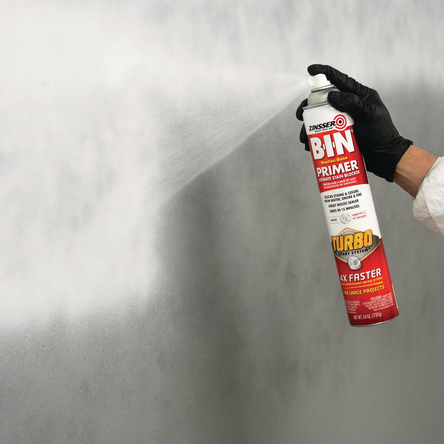 Zinsser® BIN Aerosol Primer with Turbo Spray System, Interior, Flat White, 26 oz Aerosol Can, 6/Carton