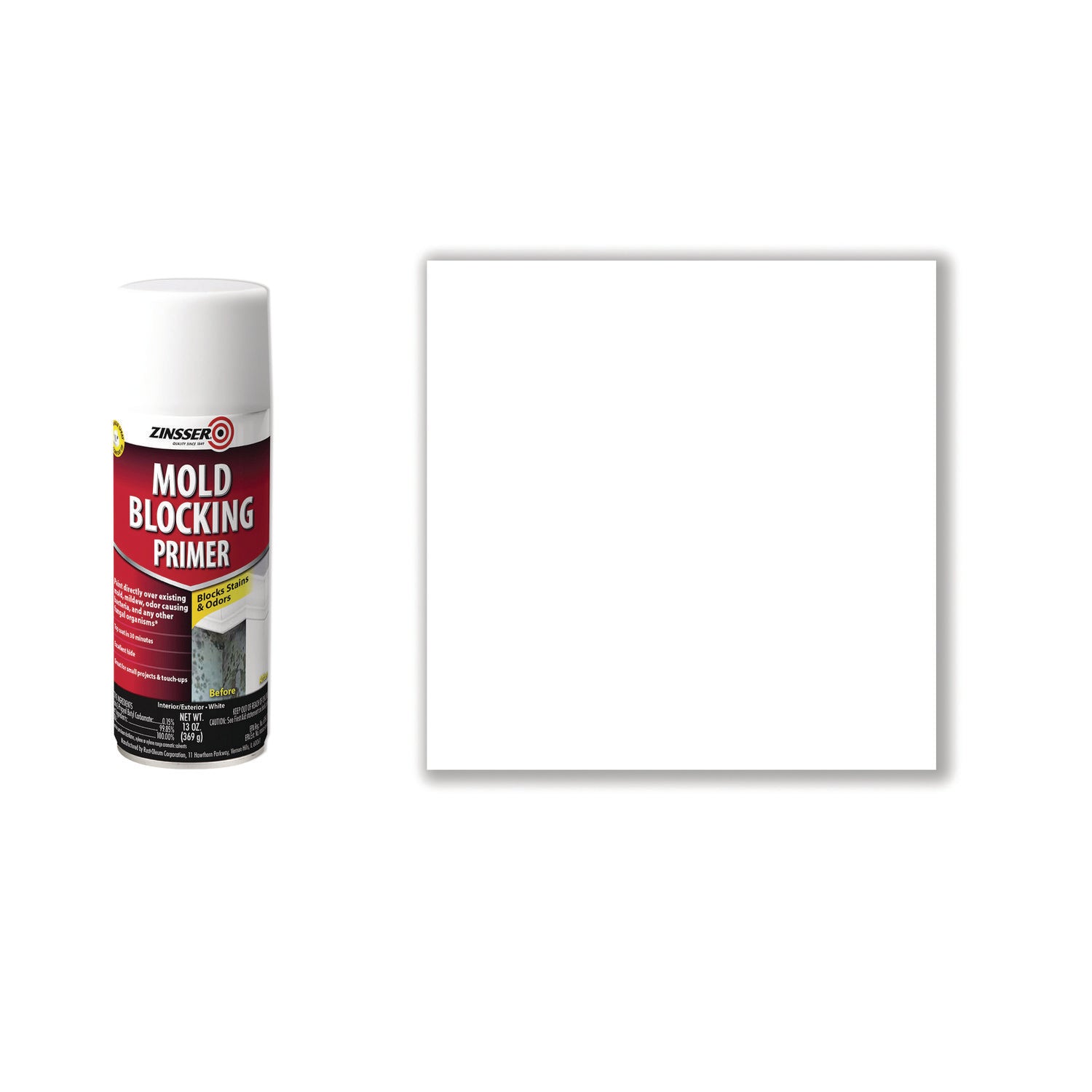 Zinsser® Mold Blocking Primer Spray, Interior/Exterior, Flat White, 13 oz Aerosol Can, 6/Carton