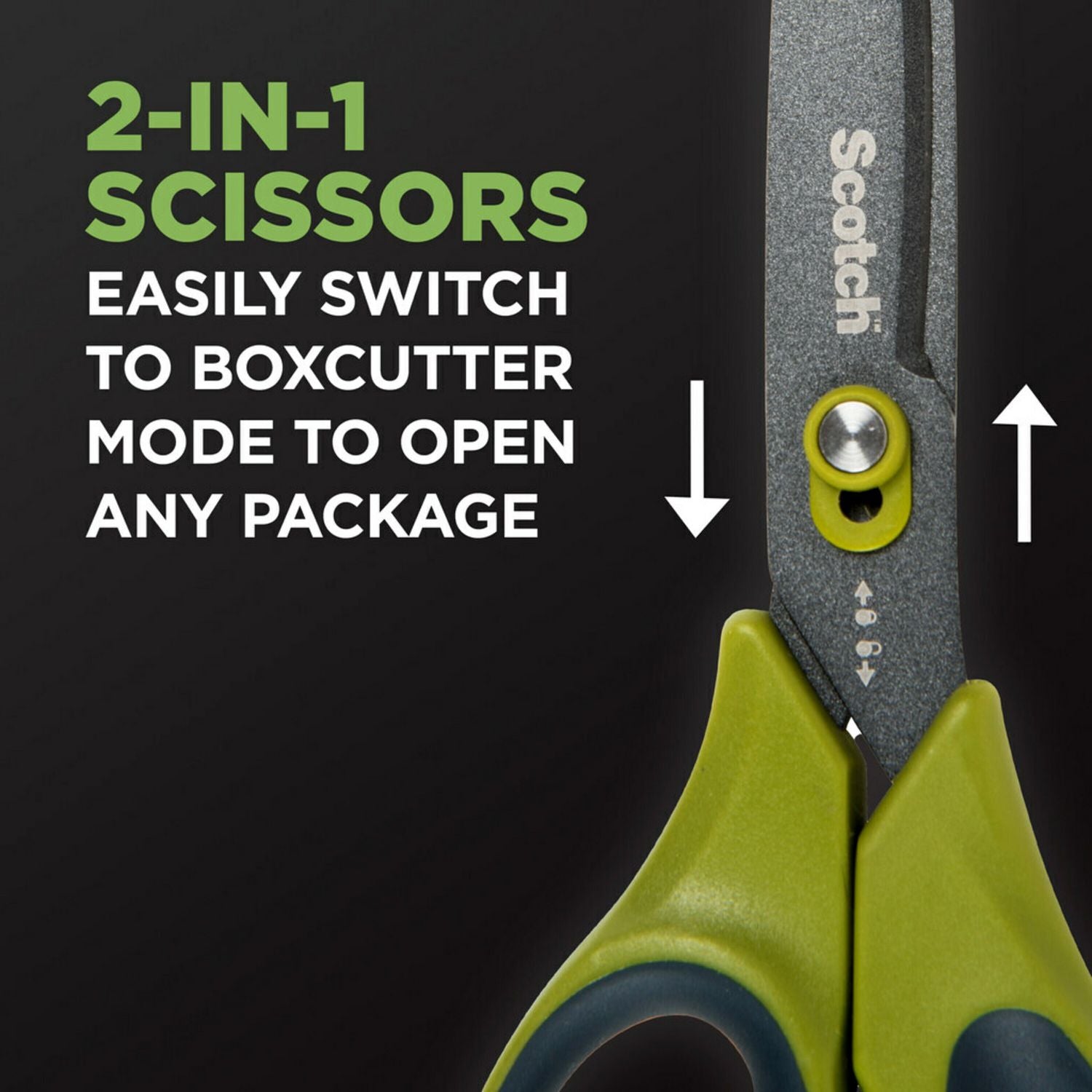 Scotch™ Non-Stick Unboxing Scissors, 8" Long, 2.7" Cut Length, Straight Green/Black Handle