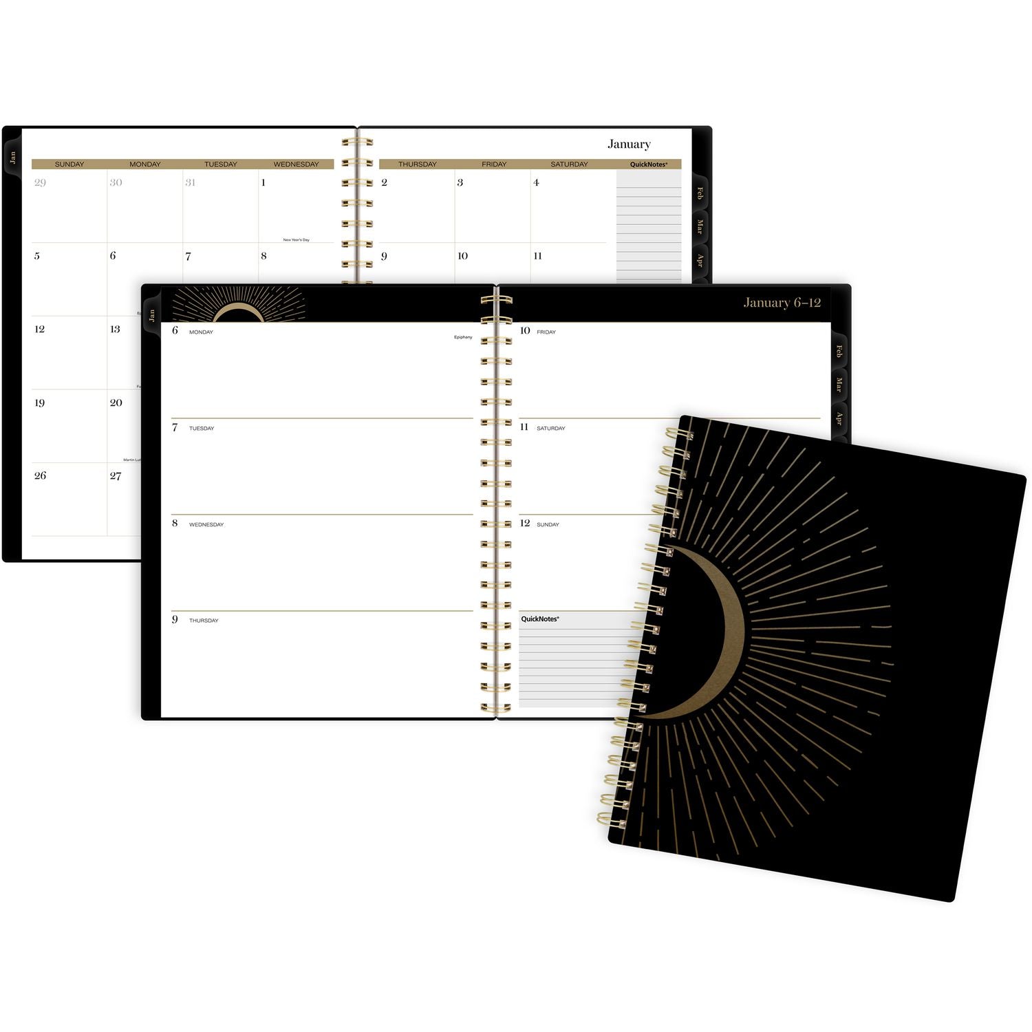 Radiate Weekly/Monthly Planner, Stylized Solar-Eclipse Artwork, 11 x 9.25, Black/Gold Cover, 12-Month (Jan to Dec): 2025 Cambridge® Flipcost