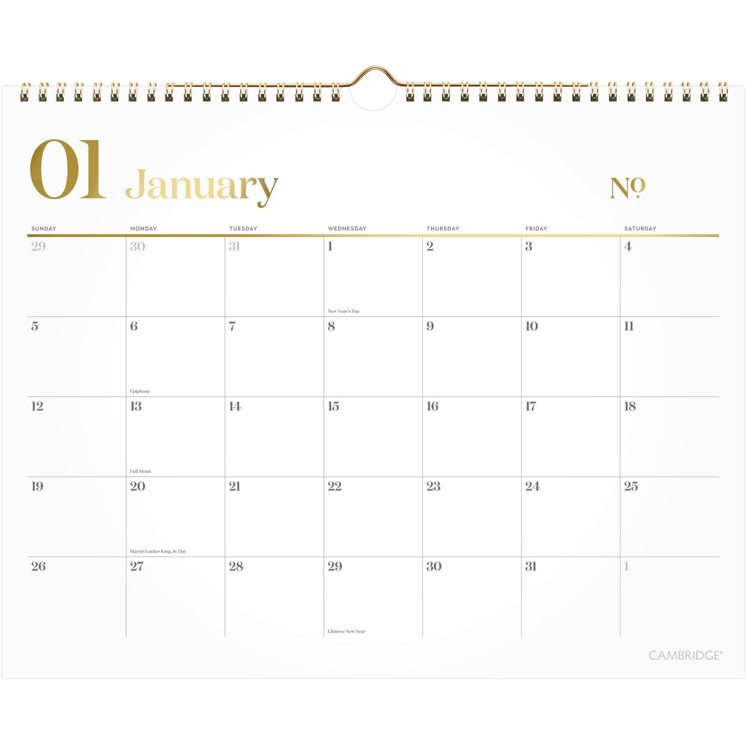 WorkStyle Monthly Wall Calendar, 15 x 12, White/Gold Sheets, 12-Month (Jan to Dec): 2025