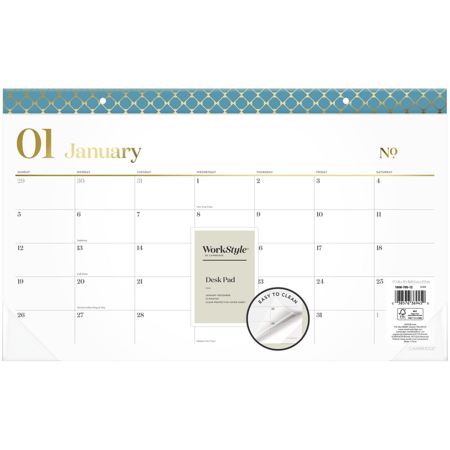 WorkStyle Compact Monthly Desk Pad Calendar, 17.75 x 11, White Sheets, Blue/Gold Headband, 12-Month (Jan to Dec): 2025 Cambridge® Flipcost