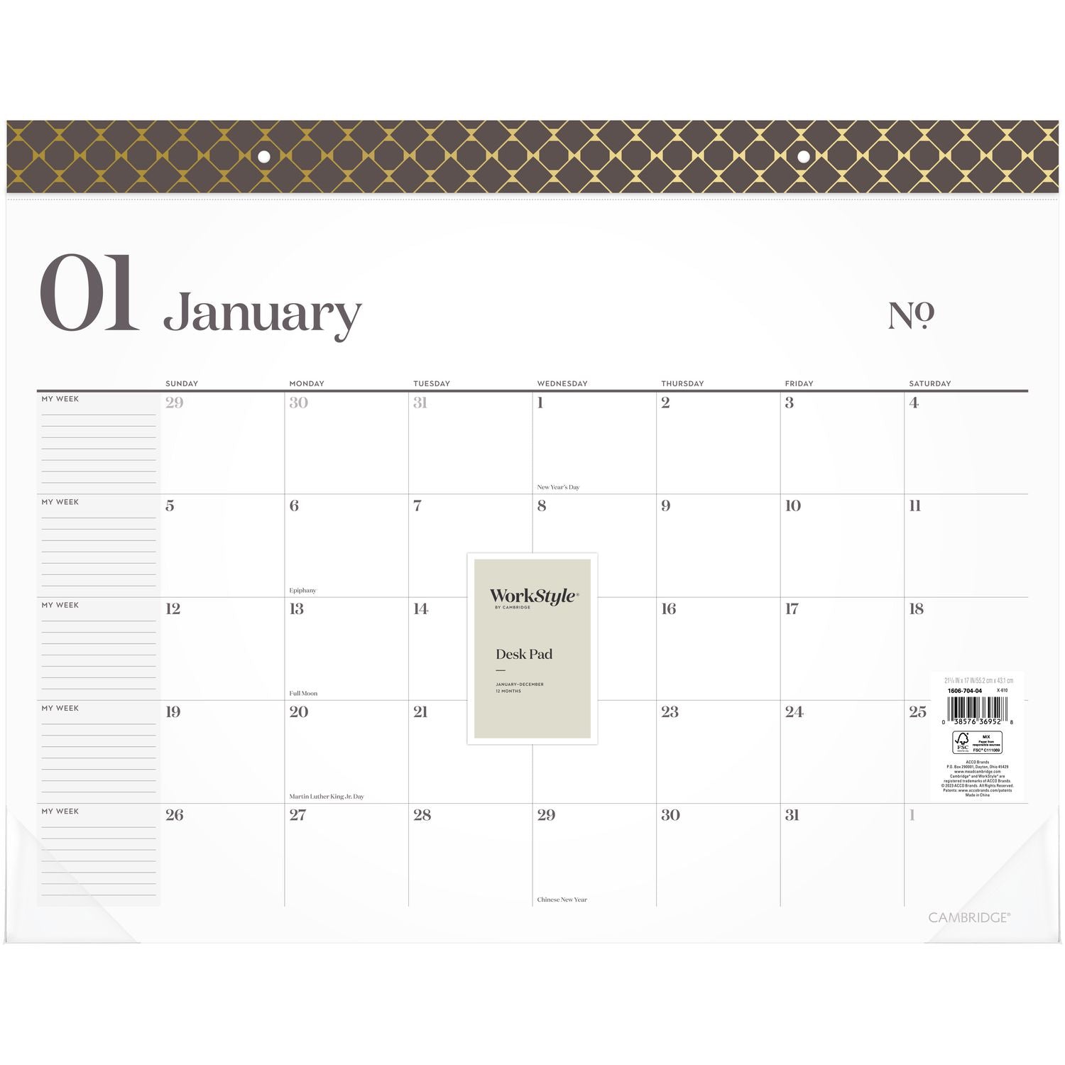 WorkStyle Monthly Desk Pad Calendar, 21.75 x 17, White Sheets, Brown/Gold Headband, Clear Corners, 12-Month (Jan-Dec): 2025 Cambridge® Flipcost