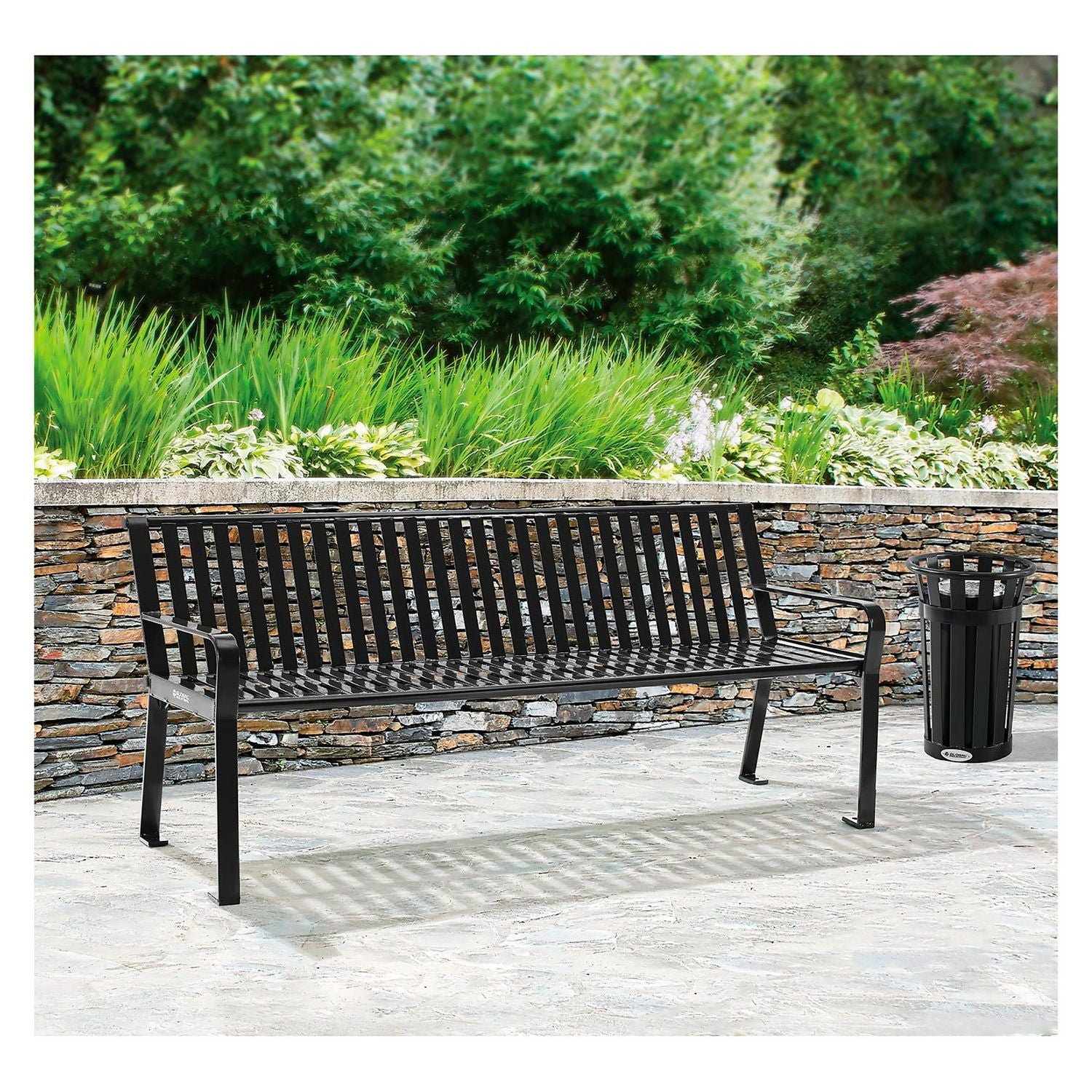 Steel Slat Benches with Back, 72 x 26 x 31, Black Global Industrial® Flipcost