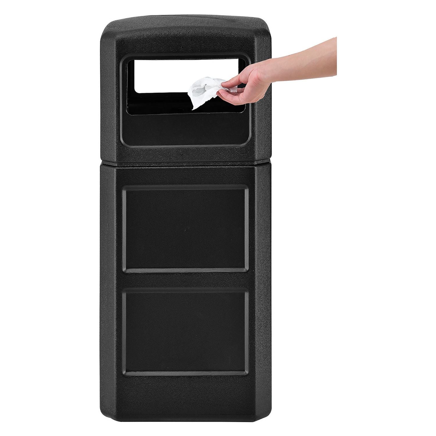 Square Plastic Waste Receptacle, Dome Lid with Open Sides, 42 gal, Black Global Industrial® Flipcost