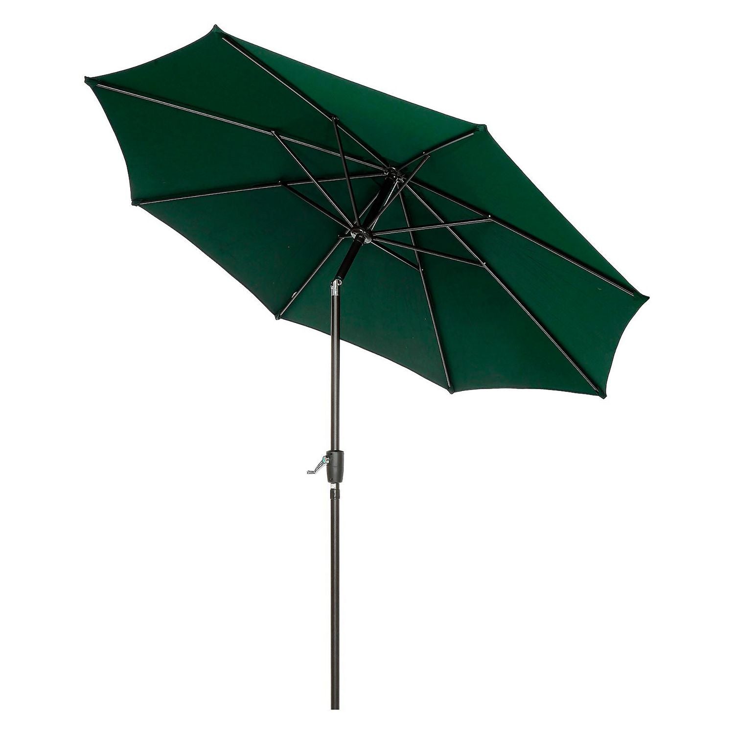 Outdoor Umbrella with Tilt Mechanism, 102" Span, 94" Long, Green Canopy, Black Handle