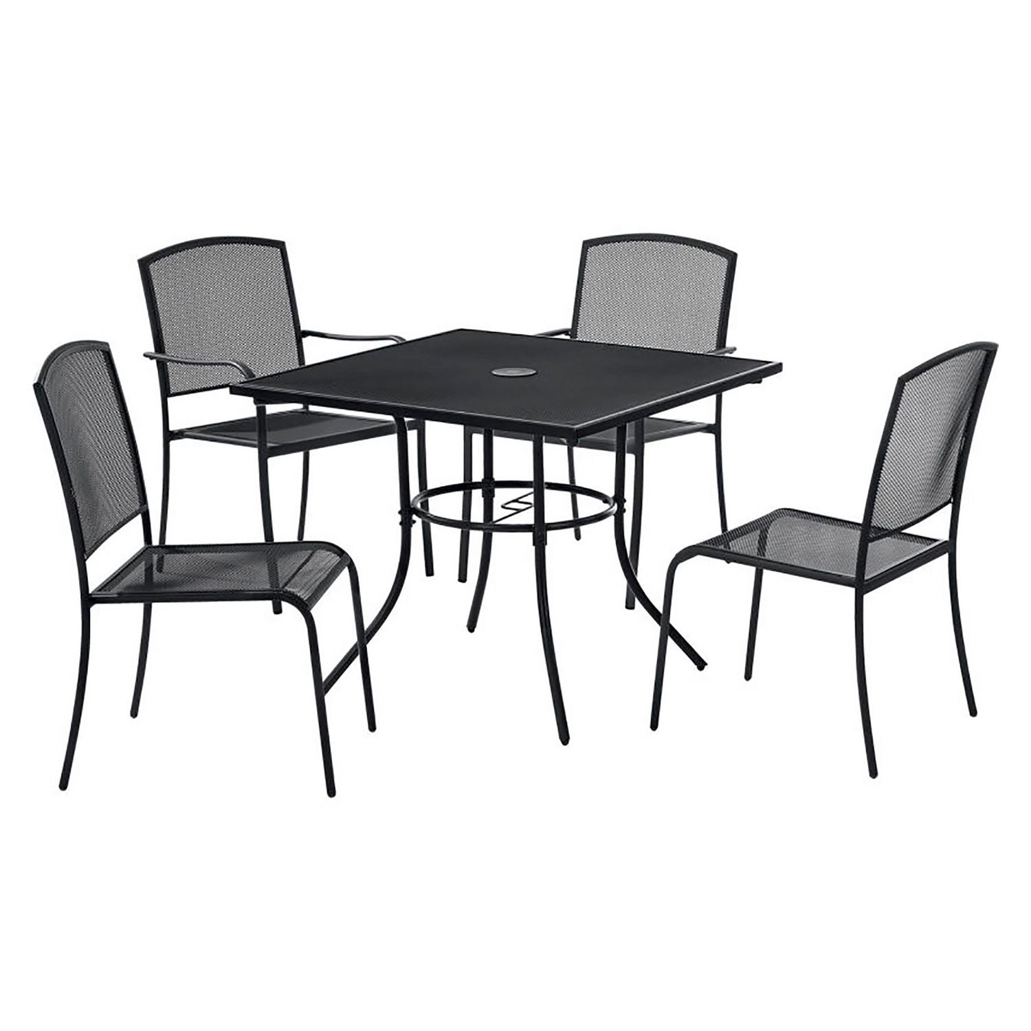 Interion Mesh Cafe Table and Chair Sets, Square, 48 x 48 x 29, Black Top, Black Base/Legs