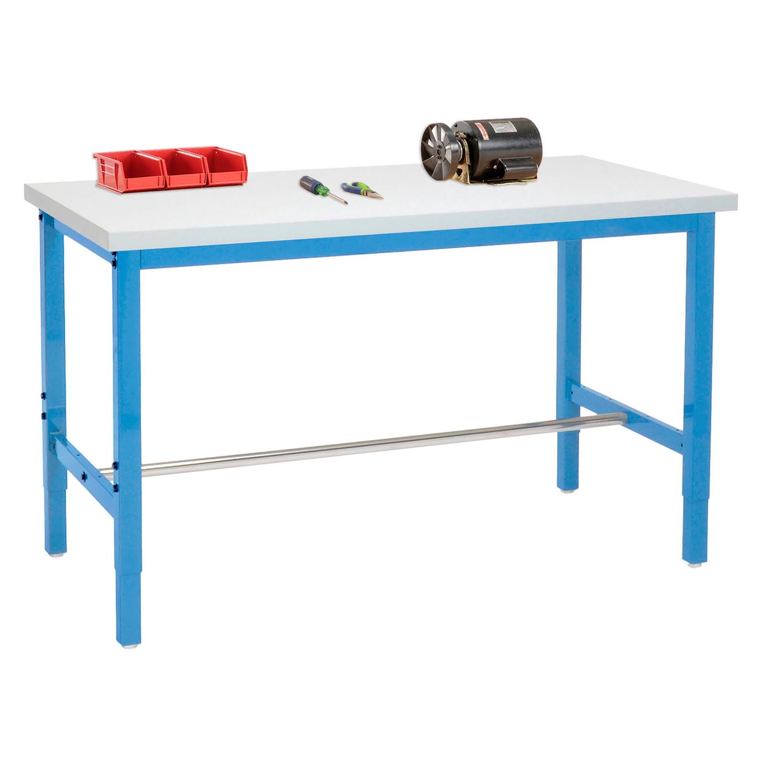 Adjustable Height Heavy Duty Workbenches, 5,000 lbs, 60 x 30 x 31.63 to 43.63, White/Blue Global Industrial® Flipcost