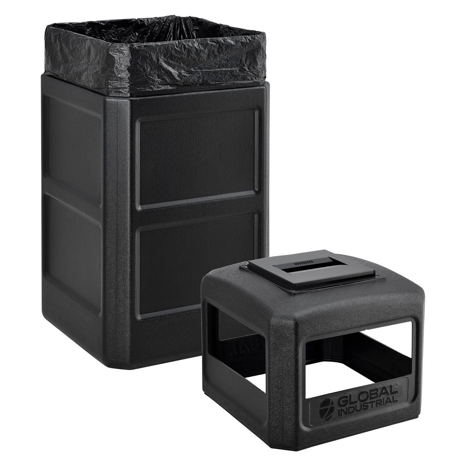 Square Plastic Waste Receptacle, Ashtray Lid with Open Sides, 42 gal, Black Global Industrial® Flipcost