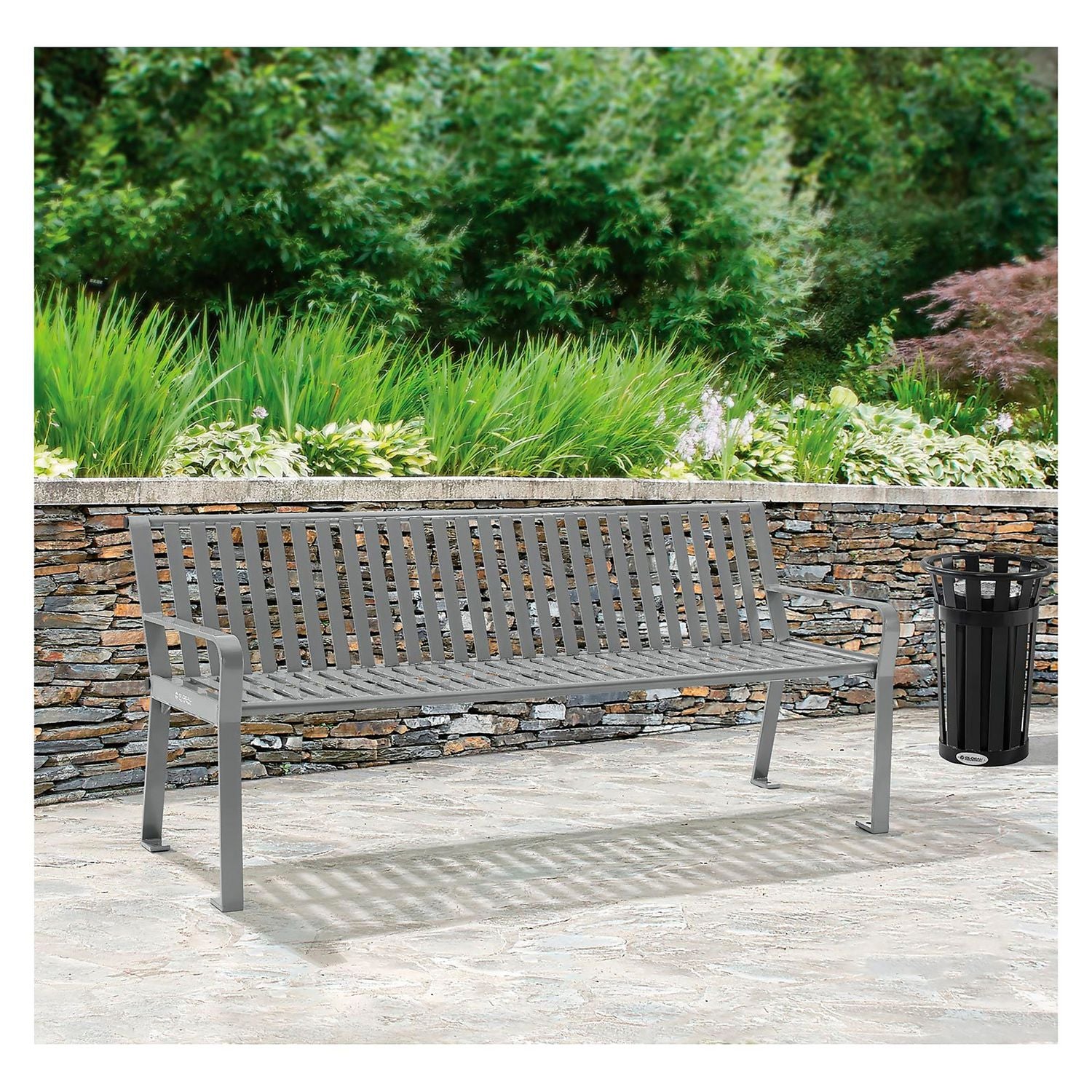 Steel Slat Benches with Back, 72 x 26 x 31, Gray Global Industrial® Flipcost