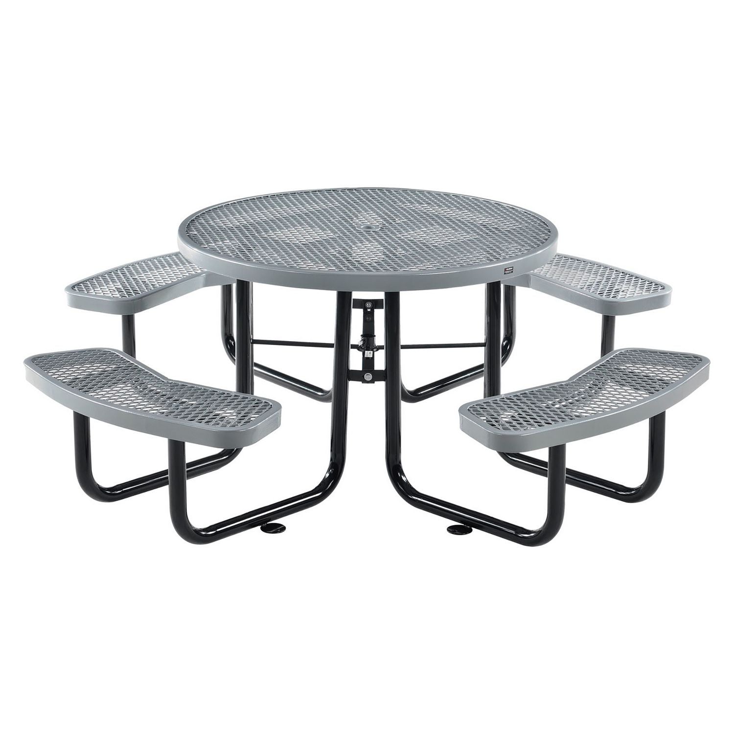 Expanded Steel Picnic Table, Round, 46" Dia x 29.5"h, Gray Top, Gray Base/Legs