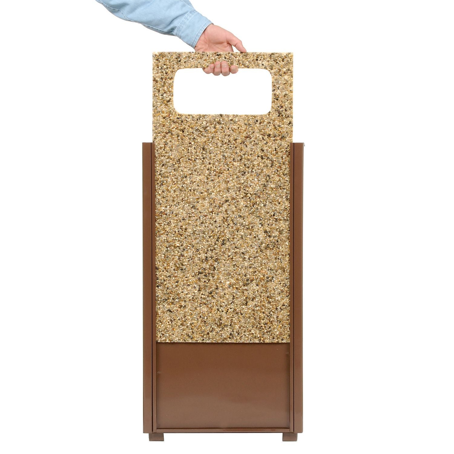 Stone Panel All Weather Trash Receptacle Urn, 12 gal, Steel, Brown Global Industrial® Flipcost