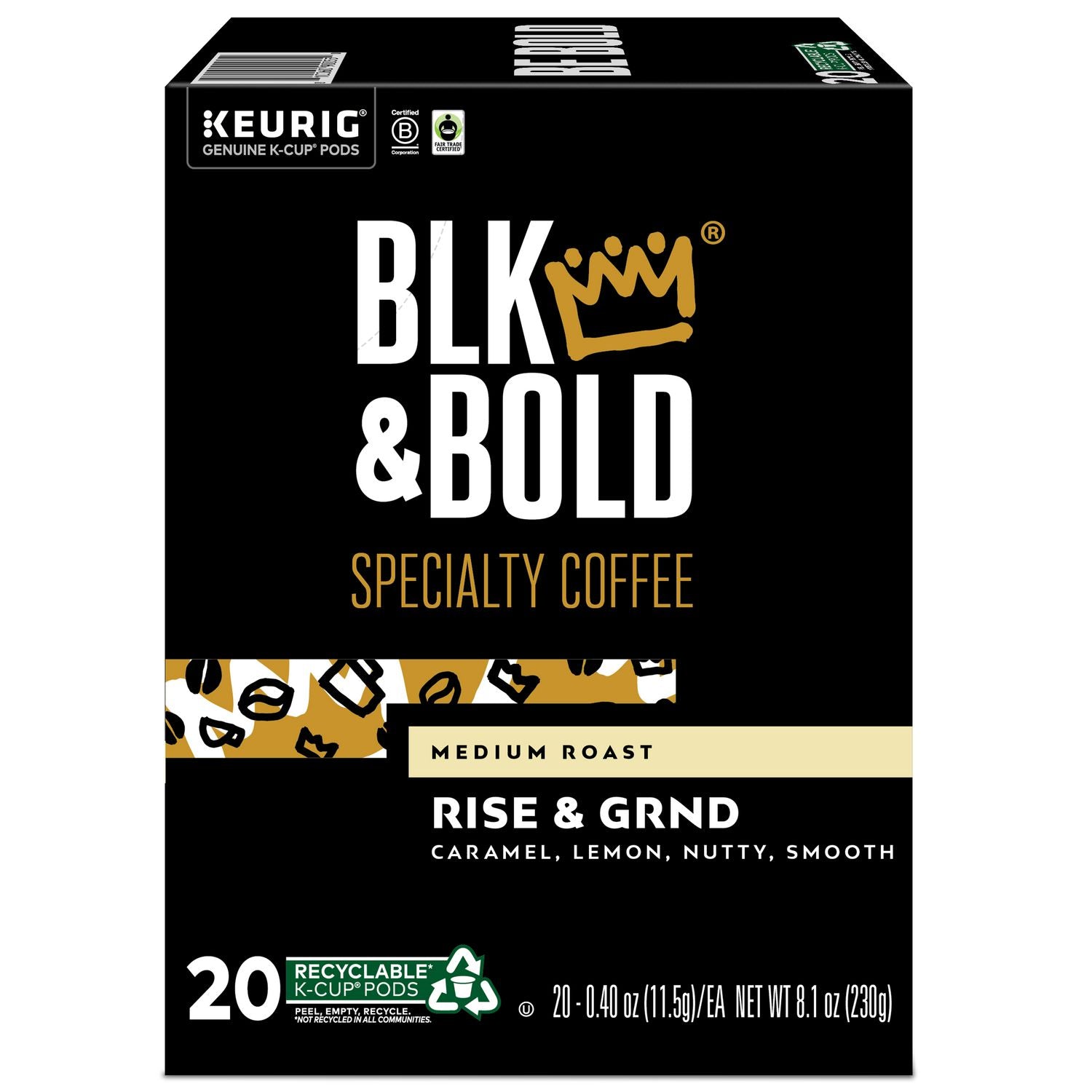 Rise and GRND K-Cups, 0.41 oz K-Cup, 20/Box BLK & Bold® Flipcost