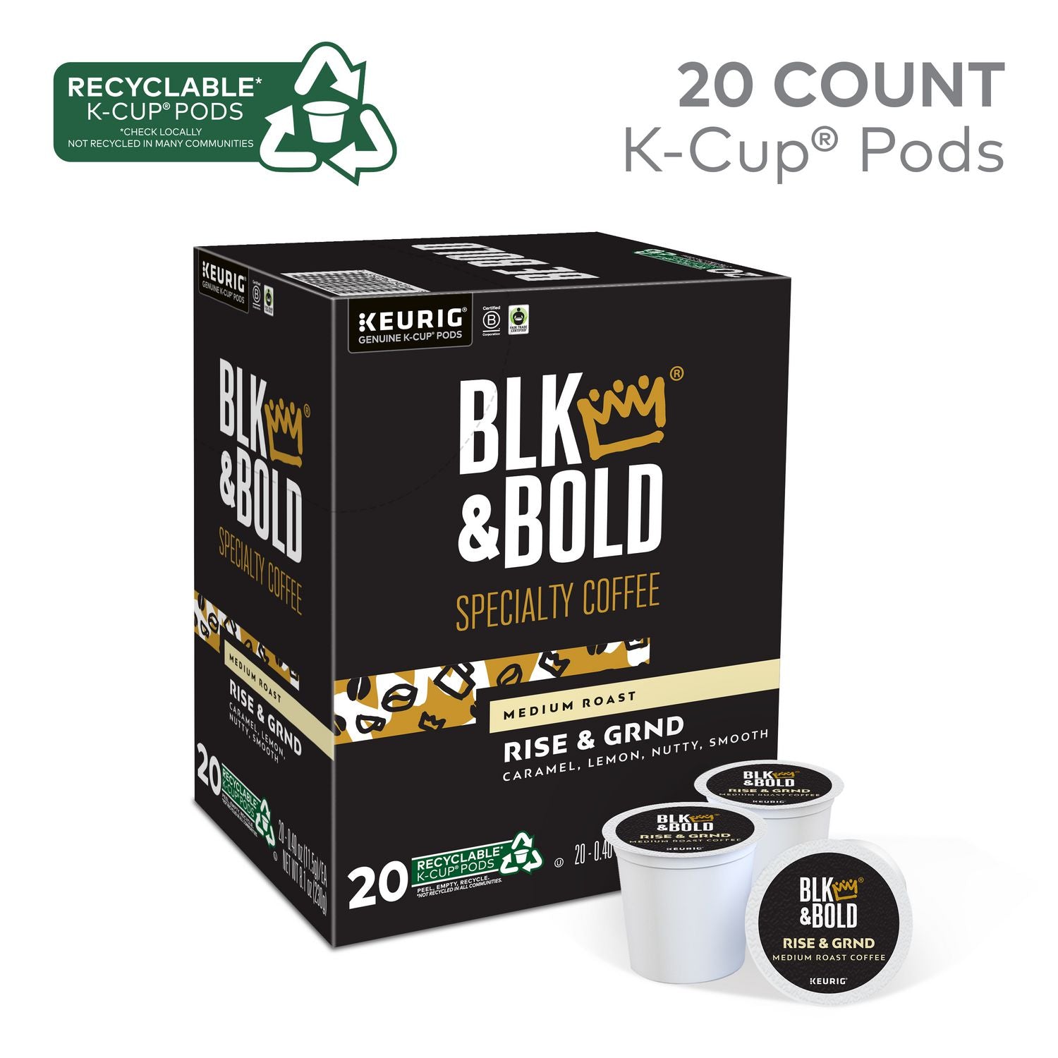 Rise and GRND K-Cups, 0.41 oz K-Cup, 20/Box BLK & Bold® Flipcost