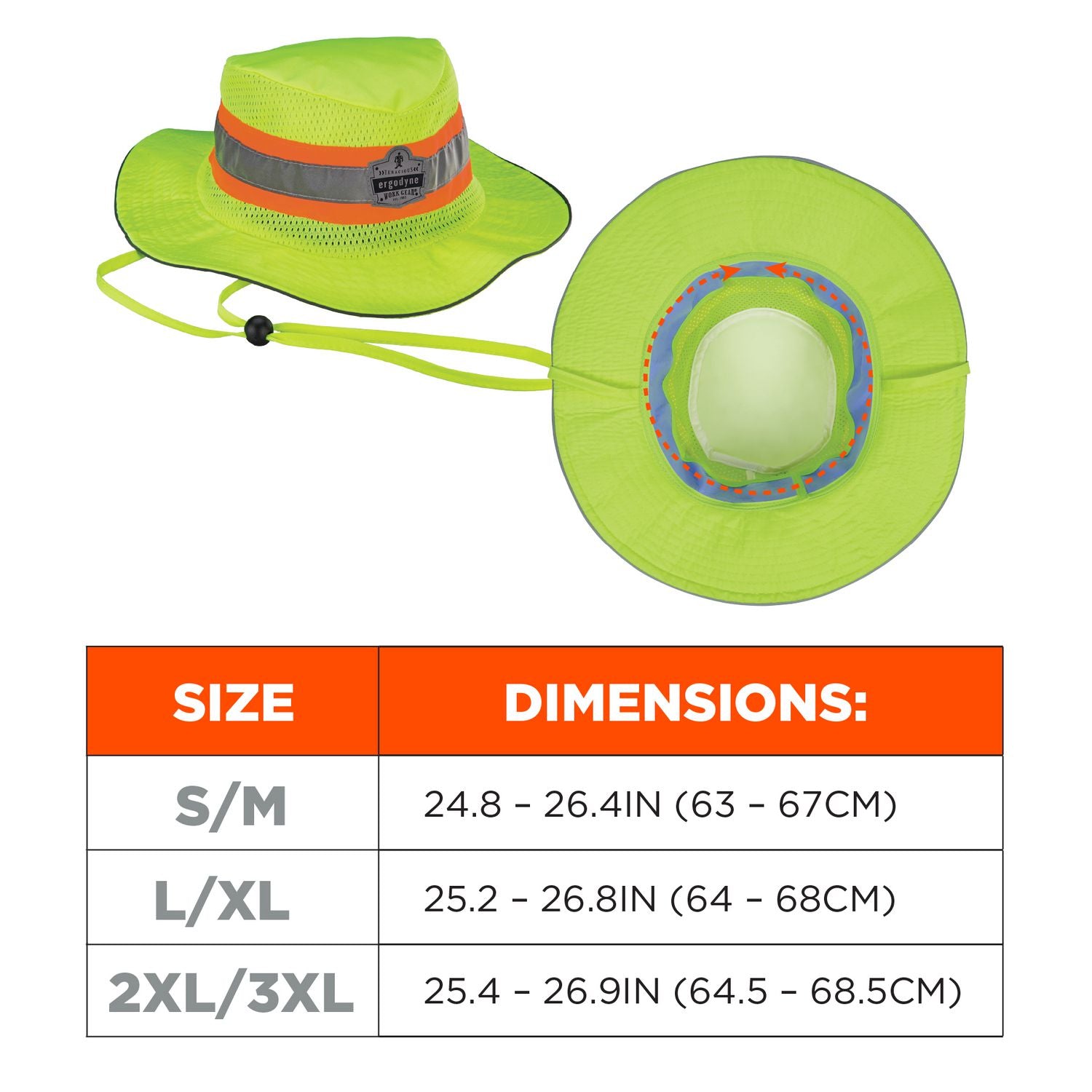 Ergodyne® Chill-Its 8935CT Hi-Vis PVA Ranger Sun Hat, Polyester/PVA, 2X-Large/3X-Large, Lime