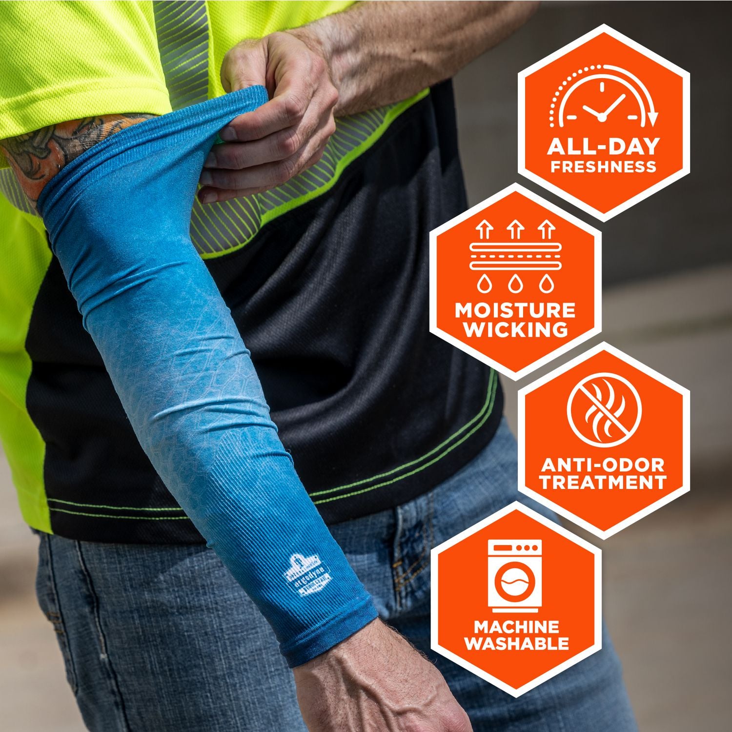 Ergodyne® Chill-Its 6695 Sun Protection Arm Sleeves, Polyester/Spandex, X-Large/2X-Large, Blue