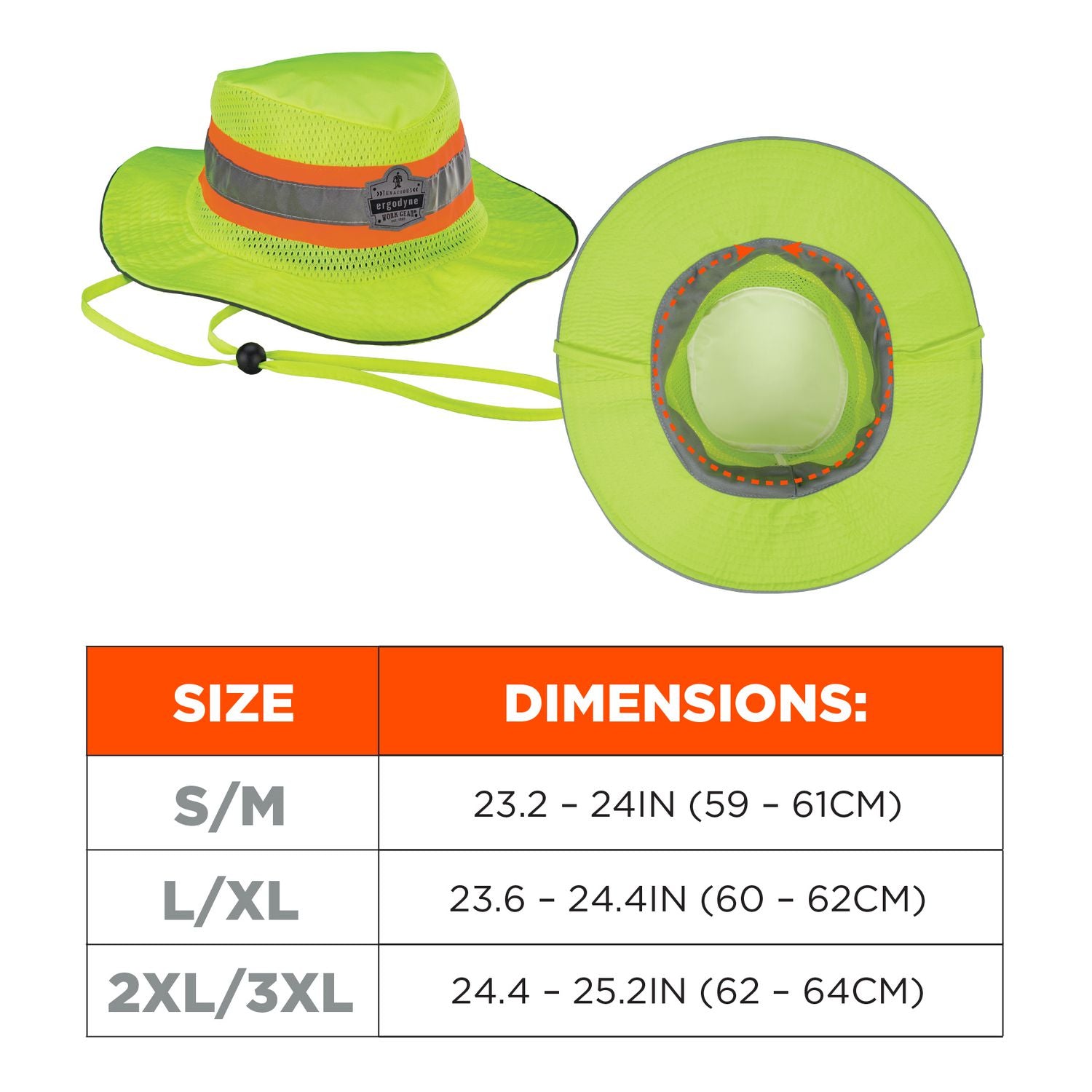 Ergodyne® Chill-Its 8935MF Hi-Vis Microfiber Ranger Sun Hat, Polyester/Microfiber, 2X-Large/3X-Large, Lime