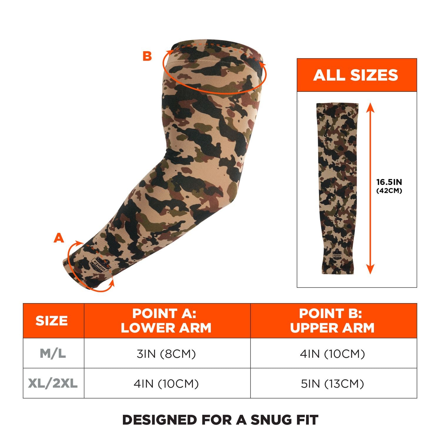 Ergodyne® Chill-Its 6695 Sun Protection Arm Sleeves, Polyester/Spandex, Medium/Large, Camo