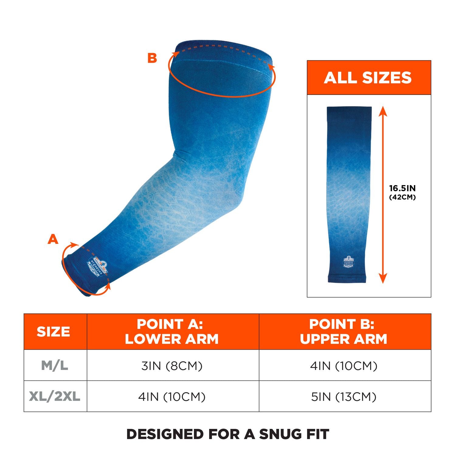 Ergodyne® Chill-Its 6695 Sun Protection Arm Sleeves, Polyester/Spandex, X-Large/2X-Large, Blue