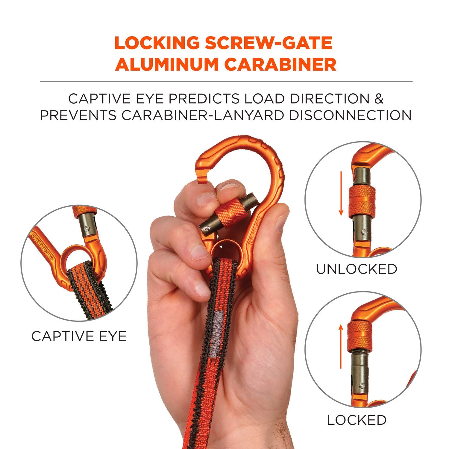 Ergodyne® Squids 3104F(x) Tool Lanyard with Carabiner/Choke Loop, 10 lb Max Working Capacity, 38" to 48" Long, Gray/Orange