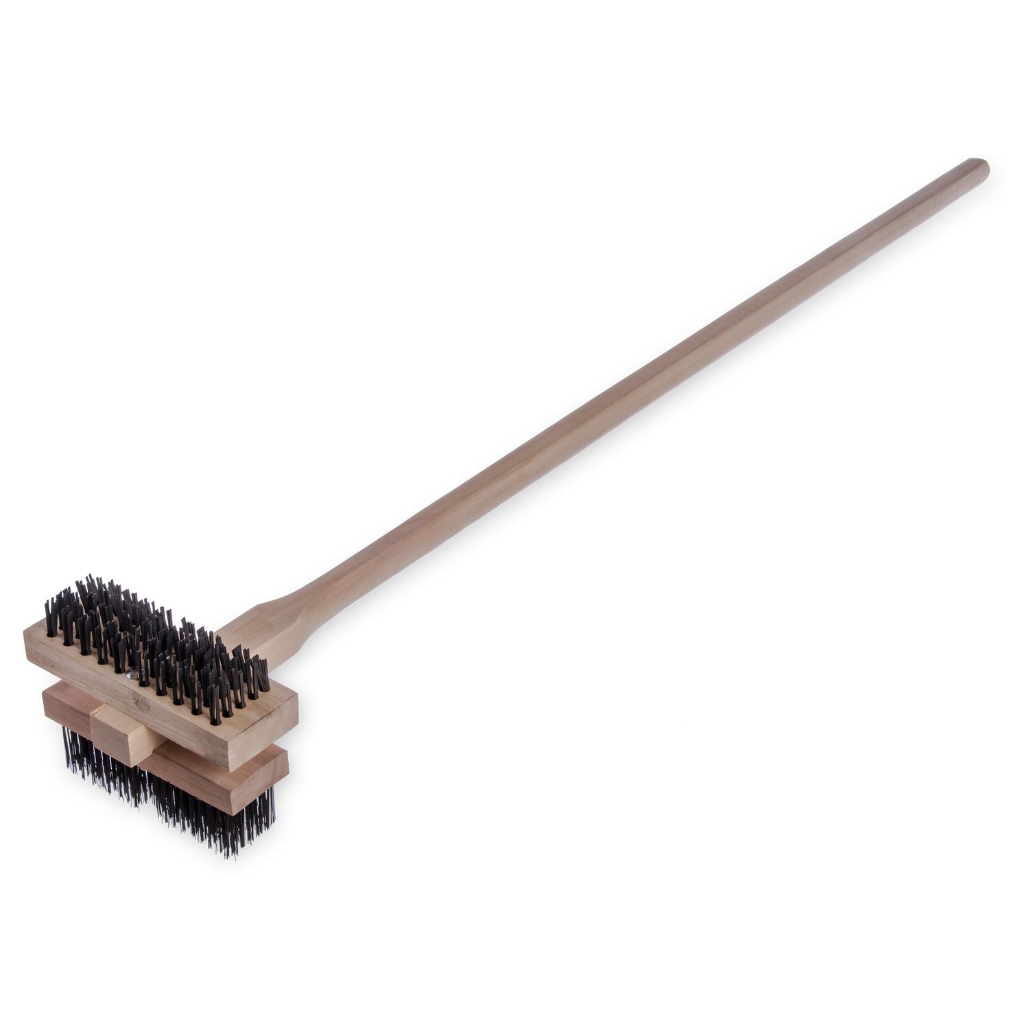 Carlisle Sparta Broiler Master Grill Brush and Scraper with Handle, Metal Bristles, 48" Natural Wood Handle