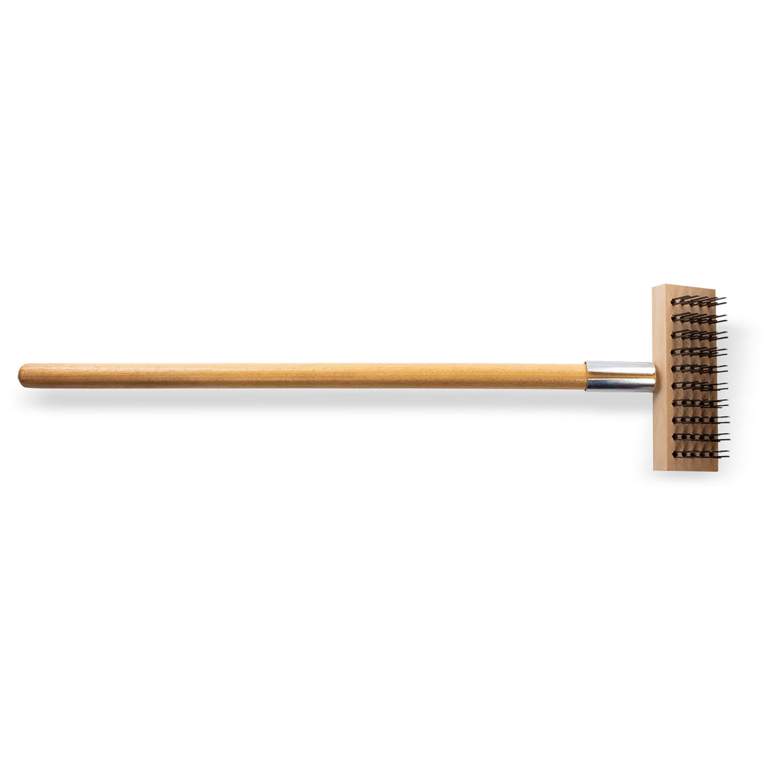 Carlisle Sparta Broiler Master Grill Brush and Scraper with Handle, Metal Bristles, 30", Natural Wood Handle