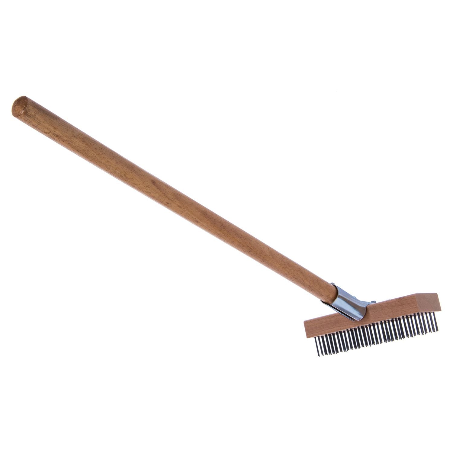 Carlisle Sparta Broiler Master Grill Brush and Scraper with Handle, Metal Bristles, 30", Natural Wood Handle