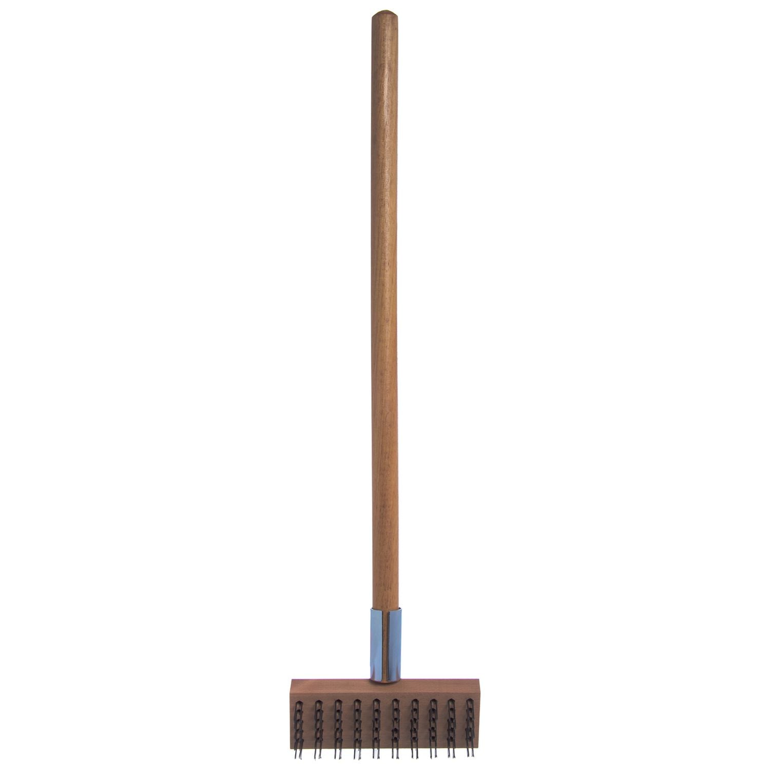 Carlisle Sparta Broiler Master Grill Brush and Scraper with Handle, Metal Bristles, 30", Natural Wood Handle