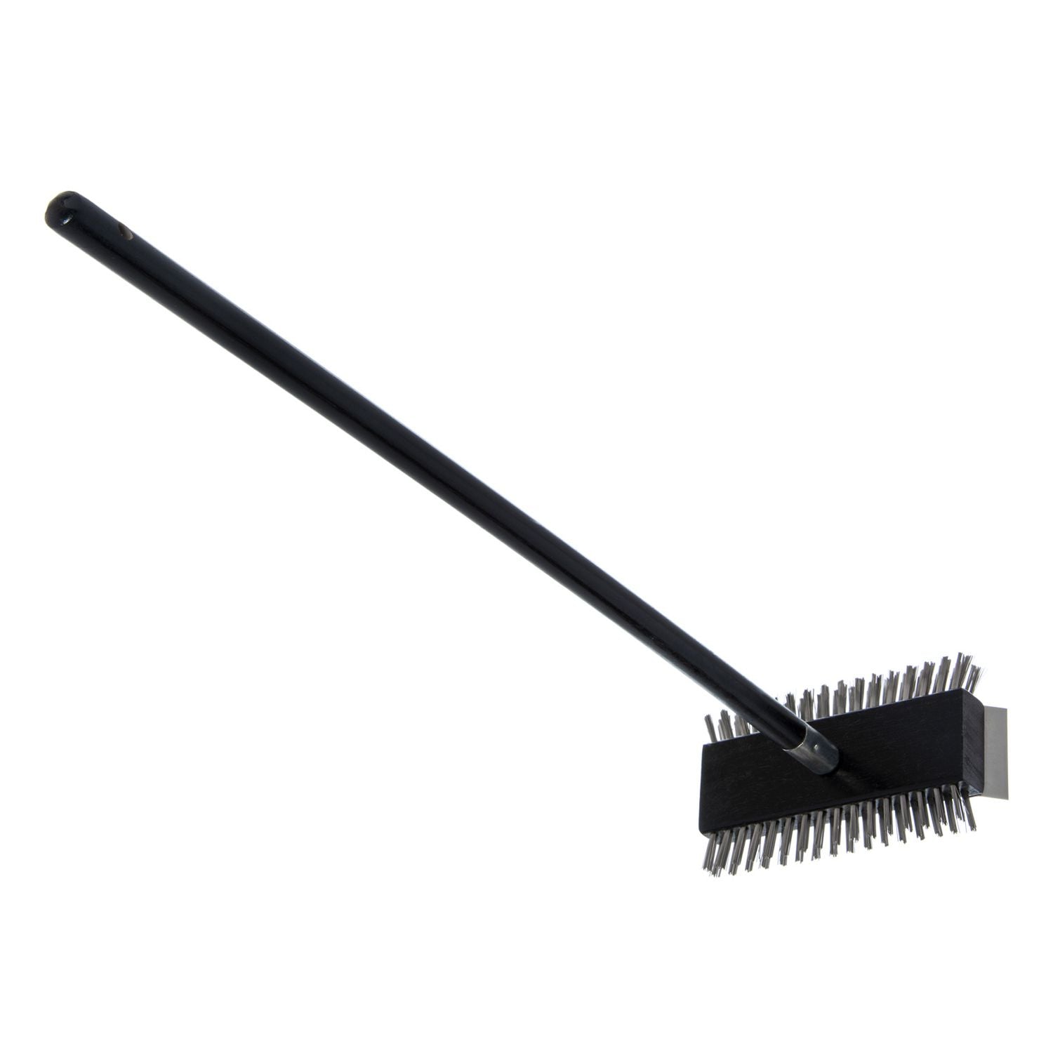 Carlisle Sparta Broiler Master Grill Brush and Scraper with Handle, Metal Bristles, 30.5" Black Wood Handle